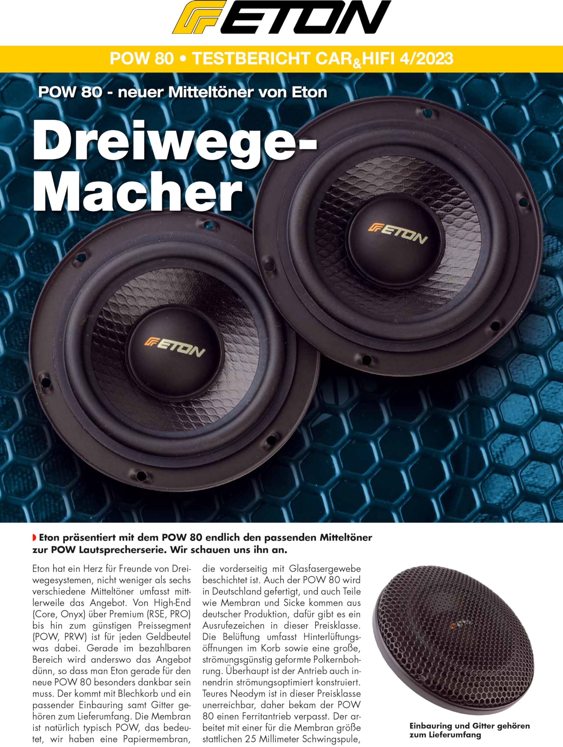 ETON POW 80 – Klangstarker 80 mm (3“) Mitteltöner, Auto Lautsprecher mit kräftigem Ferrit-Magneten, Sound System Ergänzung POW- / POW+ Serie, 1 Paar