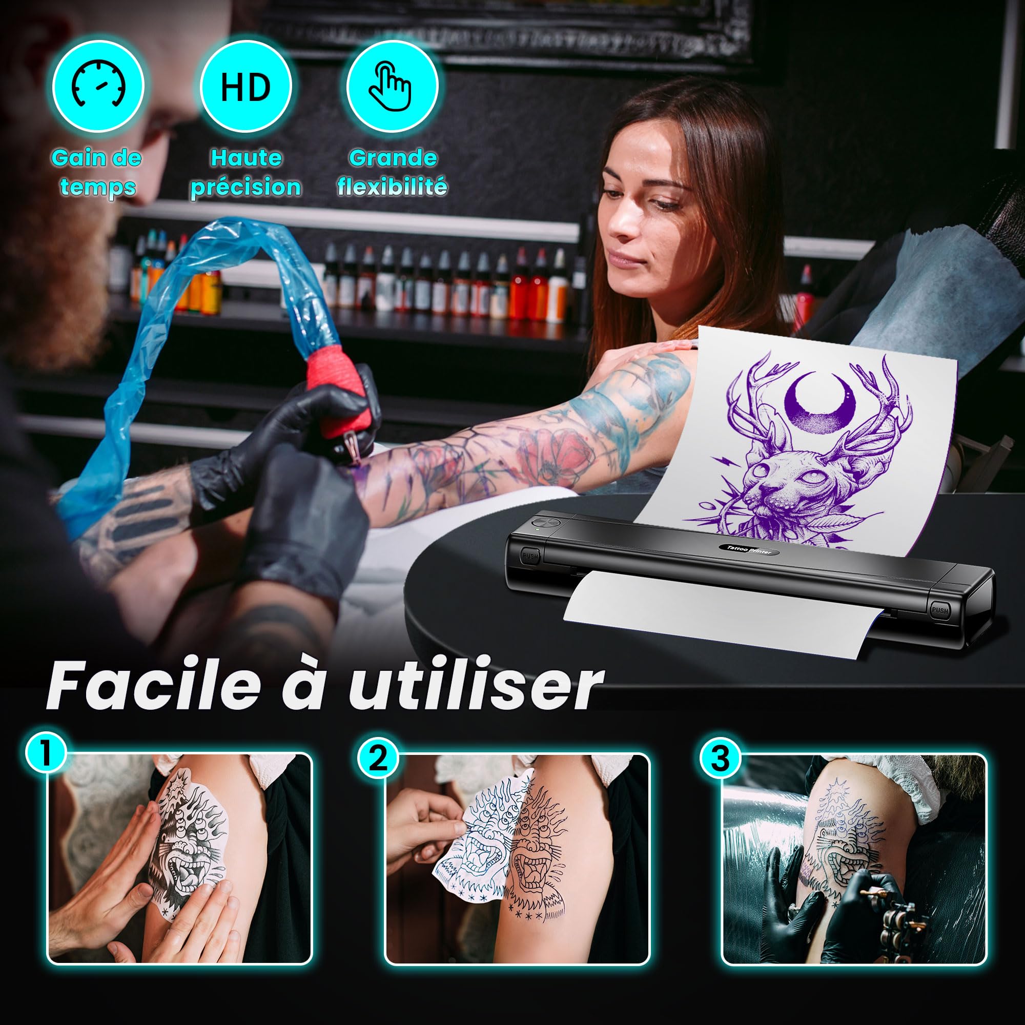 TATTMUSE Thermocopieur Tatouage Bluetooth, Imprimante Stencil Tatouage avec 10 Feuilles