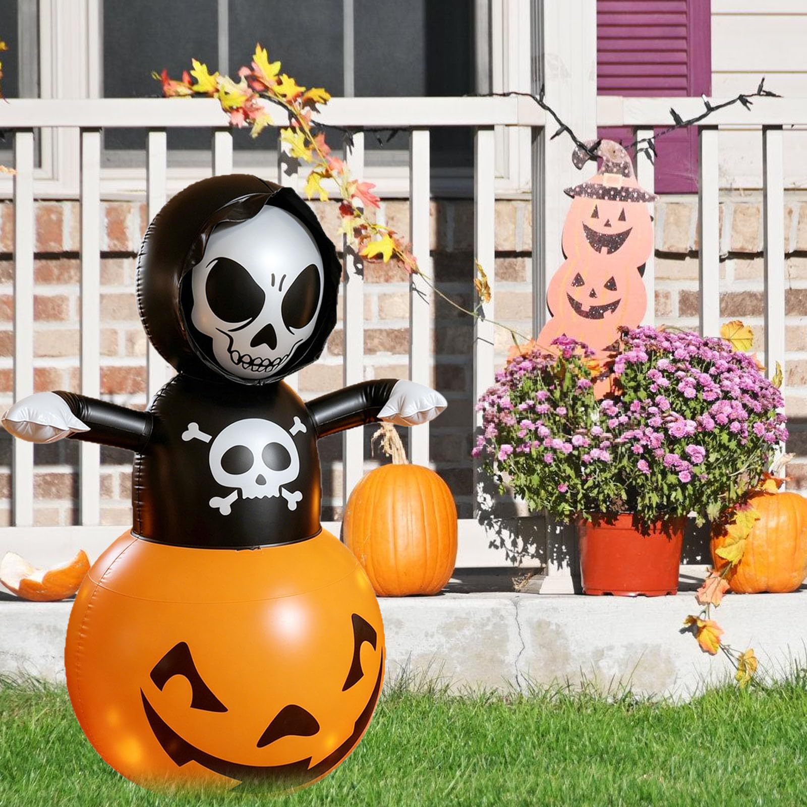Nadmuchiwana dekoracja halloweenowa czaszka dynia oświetlone podwórko z PVC