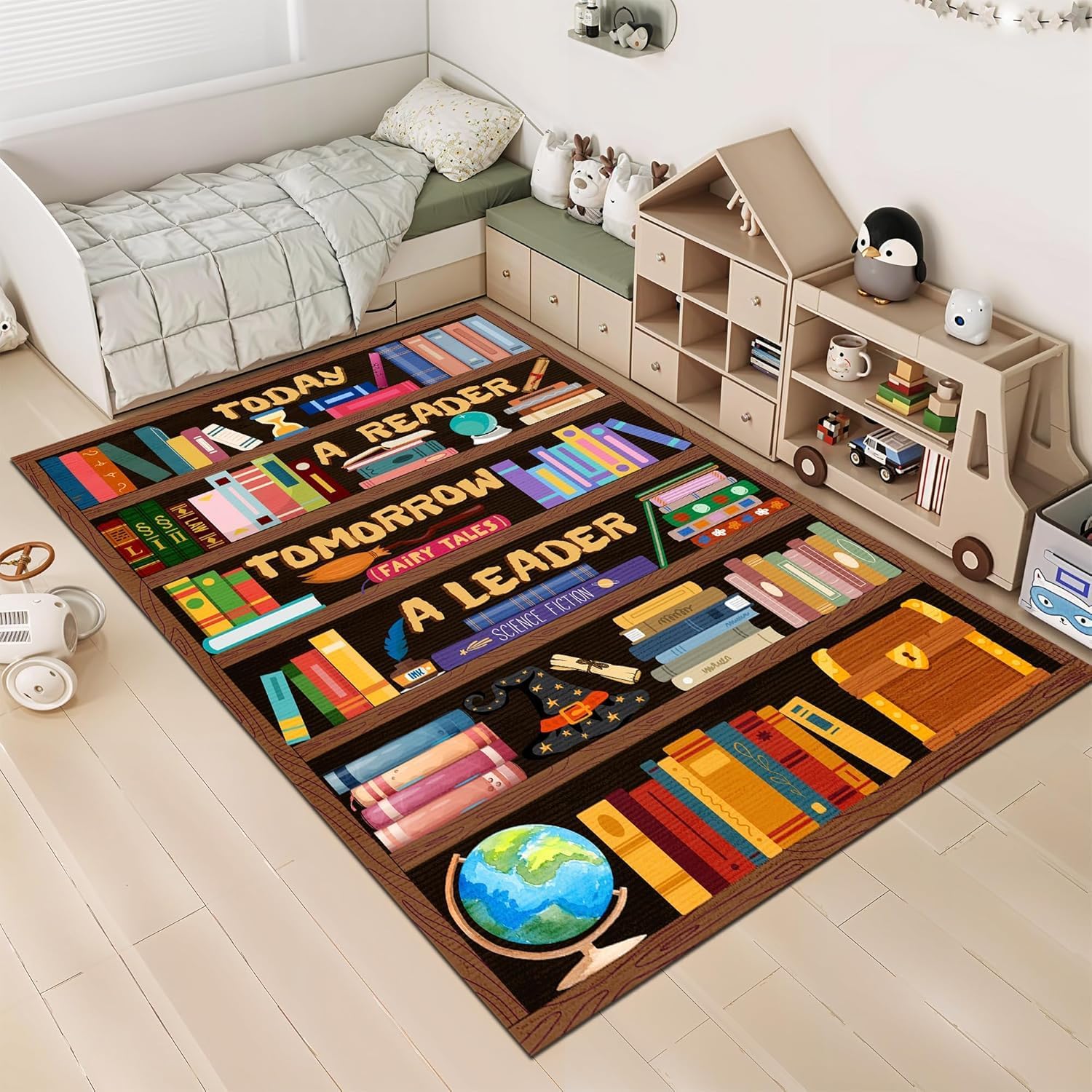 Classroom Library Rug, Reading Rug for Classroom Library, Carpet for Study Room, Non-Slip Rubber Bottom Low Pile Fade Resistant, Full Size 2x3 3x5 4x6 5x7 6x9 Ft S06