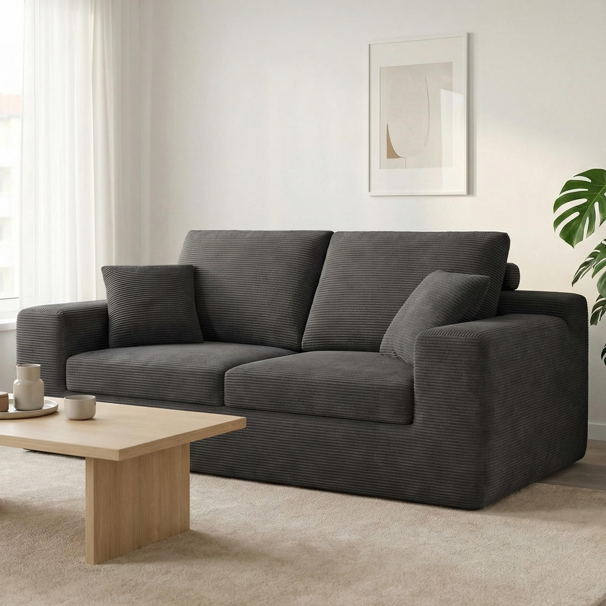 LIKIMIO 78" Loveseat Sofa in a Box, Cloud Boneless Couch with Comfy Deep Seat, No Assembly Required, Modern Upholstered Corduroy Sofa for Living Room,
