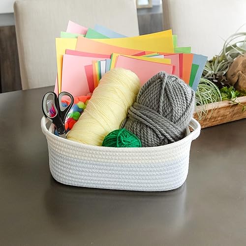 Miniatura 6 de NaturalCozy Juego de cestas de almacenamiento rectangulares de 5 piezas, cestas tejidas de cuerda de algodón natural para organizar. Cesta pequeña