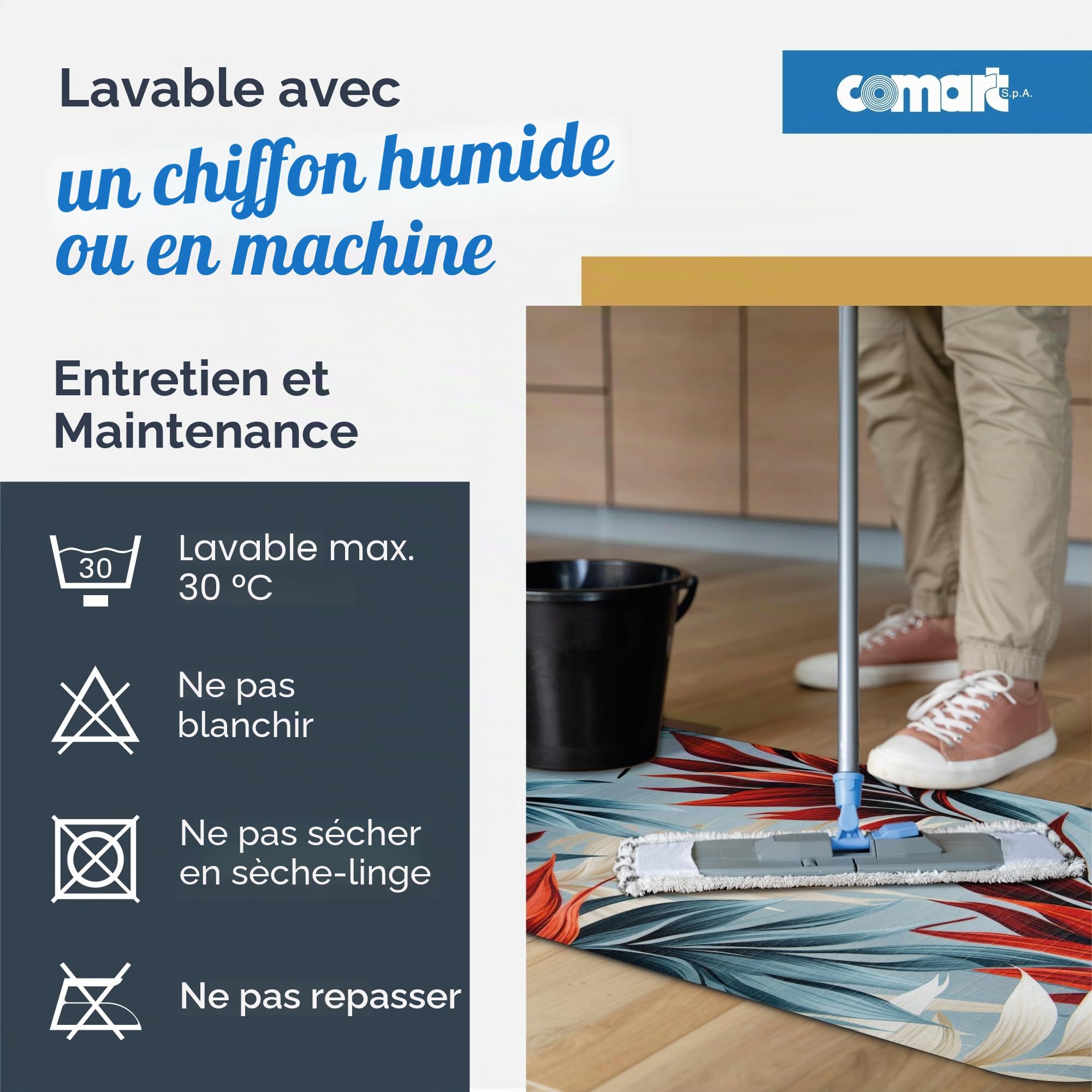 Comart - Tapis Cuisine Austin - Imperméable - 50x100 - Feuilles Tropicales