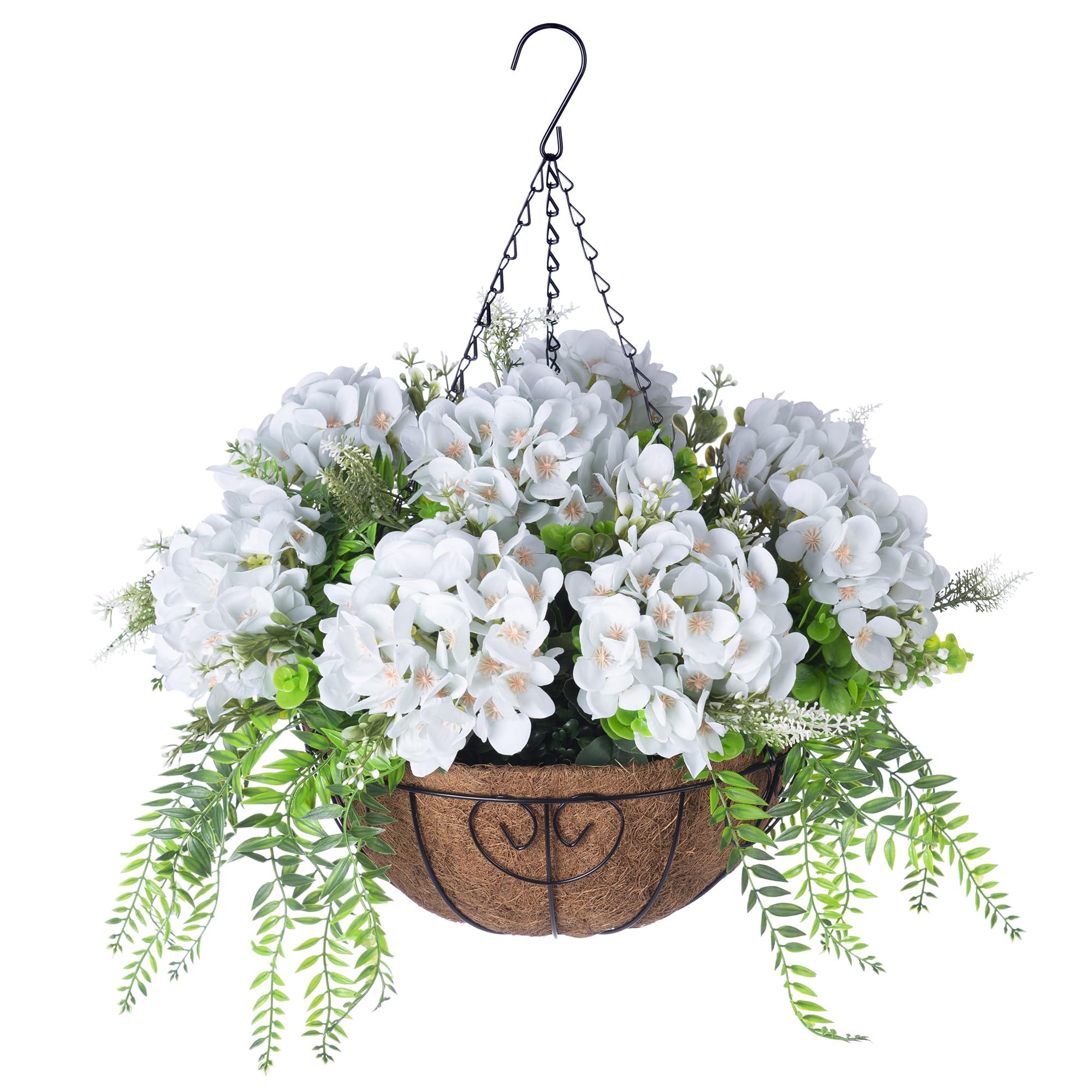 Ammyoo Artificial Flowers in Hanging Basket Planter Light Green
