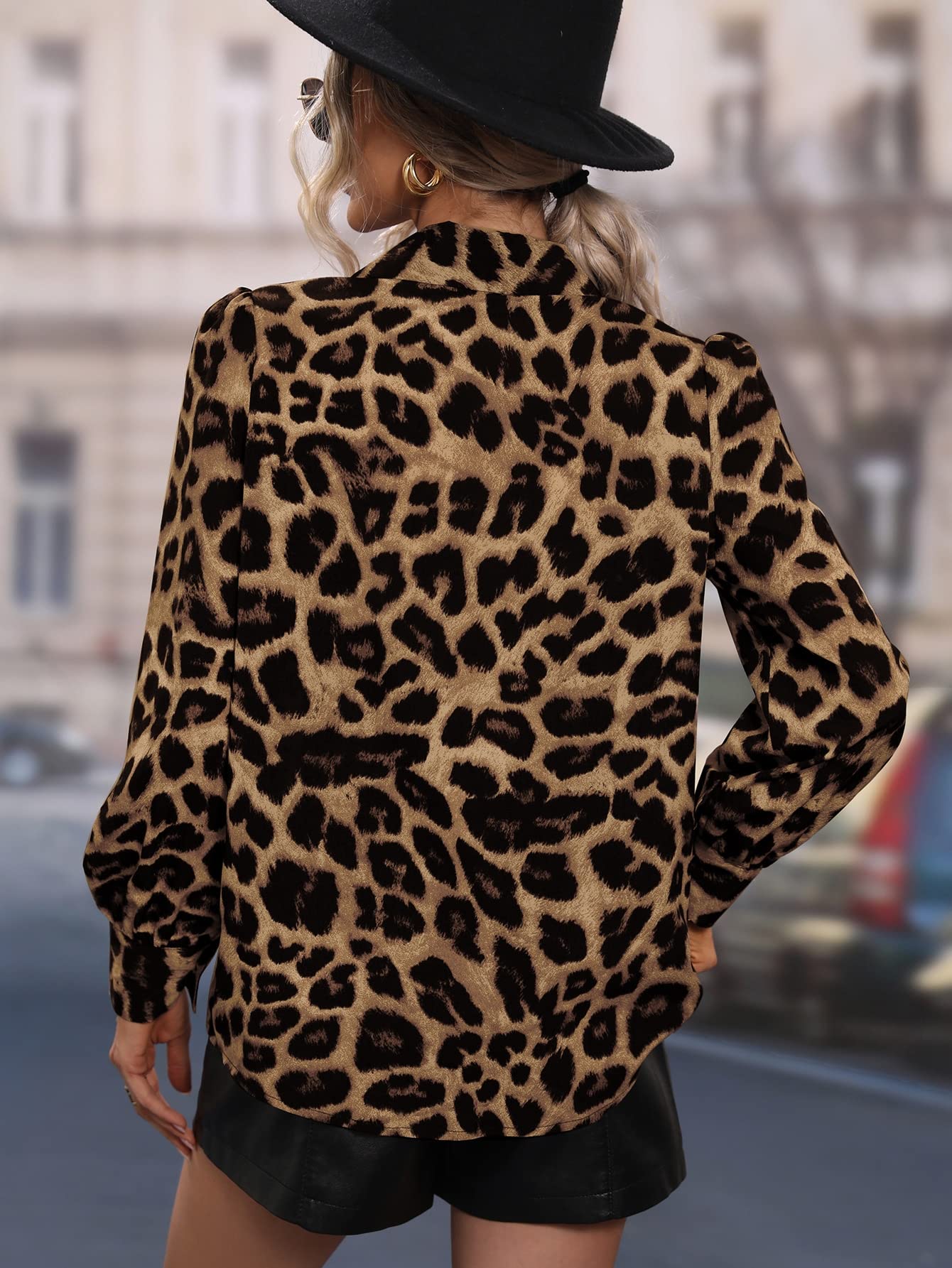 OYOANGLE Women's Casual Print Button Down Shirts Tops Long Sleeve Work Blouse