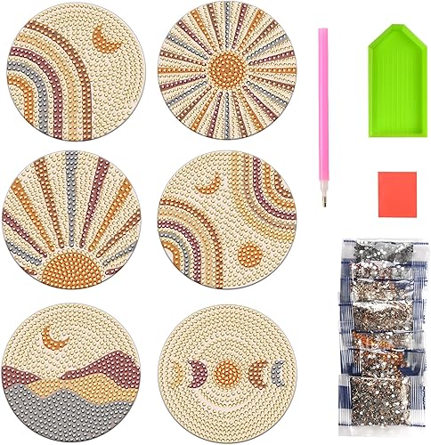 6 posavasos de diamantes bohemios para pintura, posavasos de arte de diamantes bohemios, posavasos de pintura de arte de diamante para bebidas, mesa
