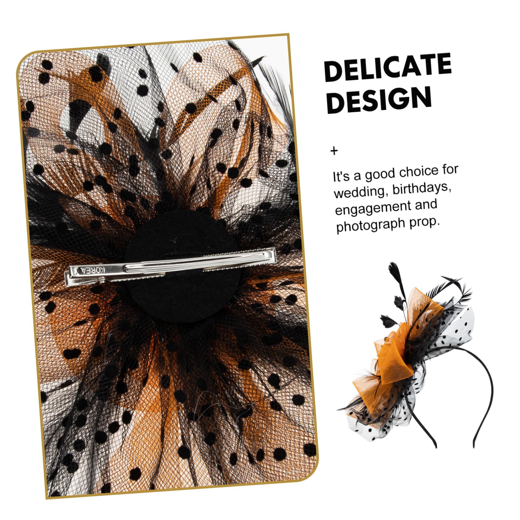 minkissy 4pezzi Fascinator Elegante Rete Per Feste Accessorio Moda Multifunzionale Per Cerimonie Matrimonio e Cosplay e Arancione