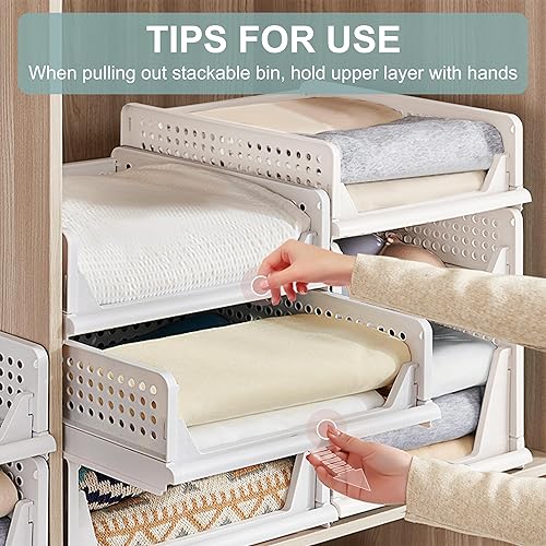 Miniatura 6 de Cestas de almacenamiento plegables apilables, contenedores de almacenamiento plegables, organizadores de armario y estante de plástico para cajones,