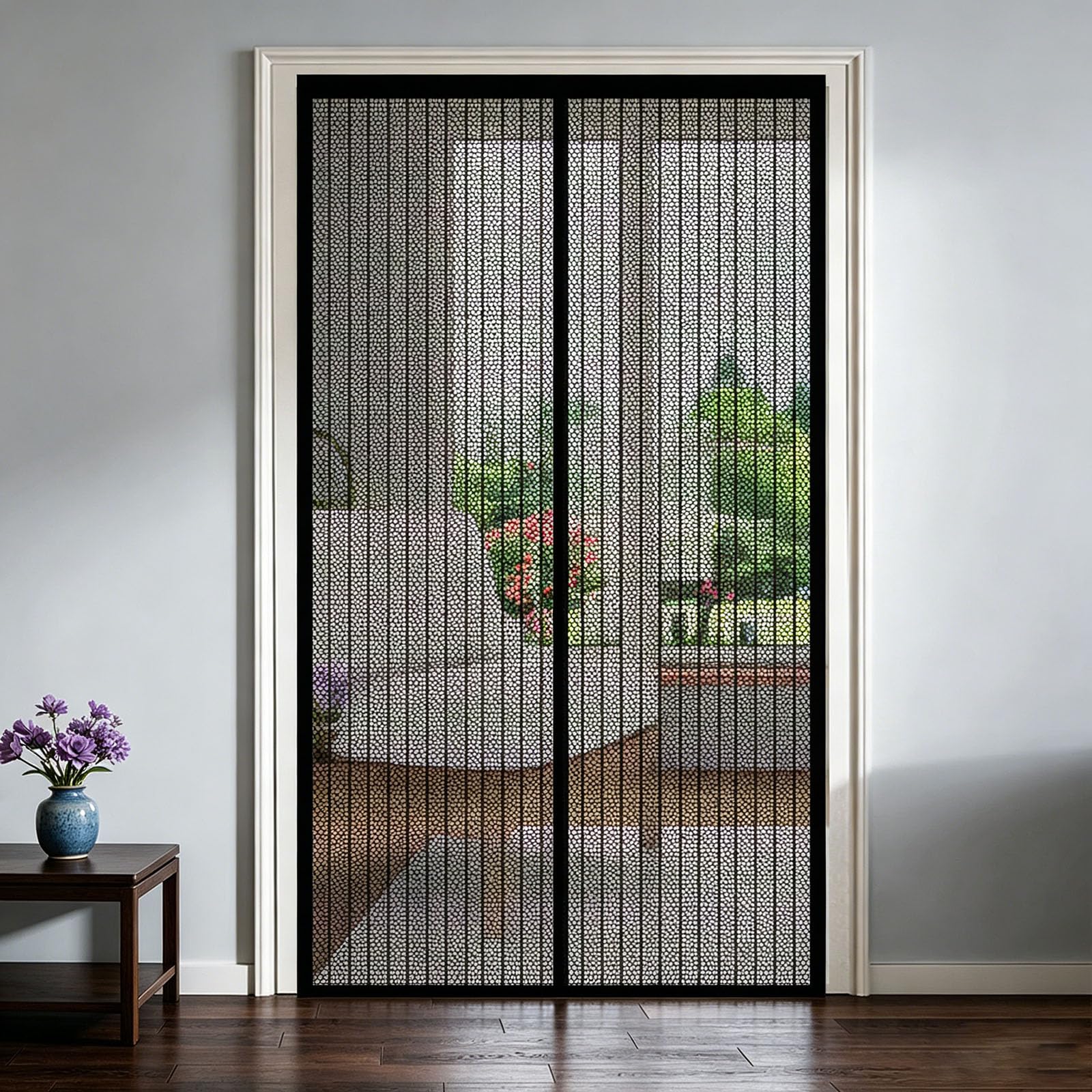 Honqgao Black Magnetic Screen Door 62 X 196 Cm Full Frame Hook&Loop Insect Protection Door No Drill Installation For Keeping Out Flies & Bug,