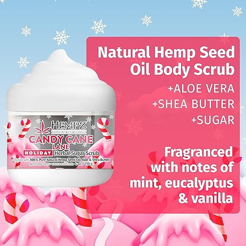 Miniatura 3 de Hempz Exfoliante corporal Candy Cane Lane de edición limitada (4 onzas)  Delicioso exfoliante corporal de azúcar perfumado para vacaciones para