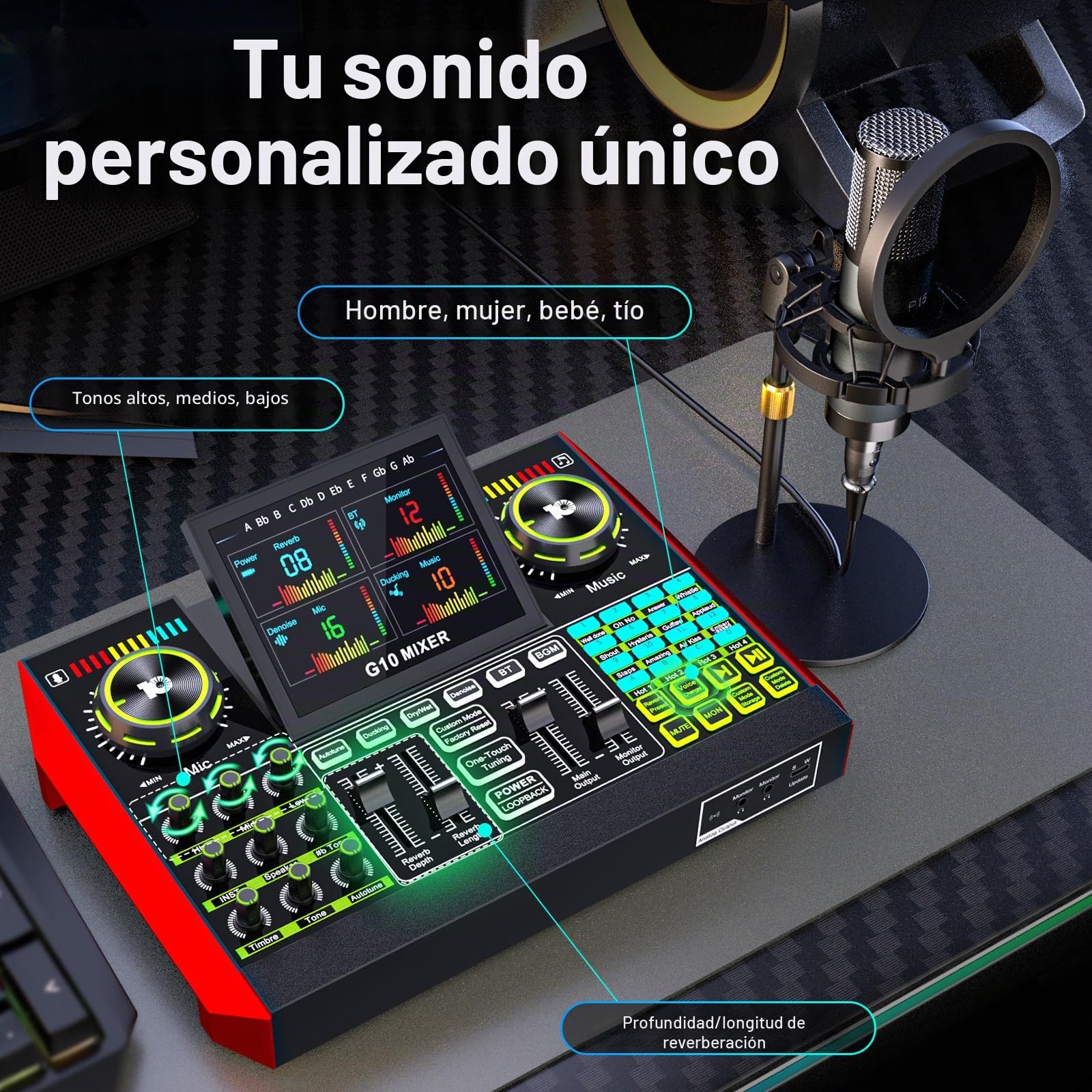 Paquete de micrófono de podcast con mezclador de audio de placa de sonido en vivo, paquete de equipo de podcast con micrófono de condensador de 3.5 mm (P15) para PC/teléfono, transmisión en vivo