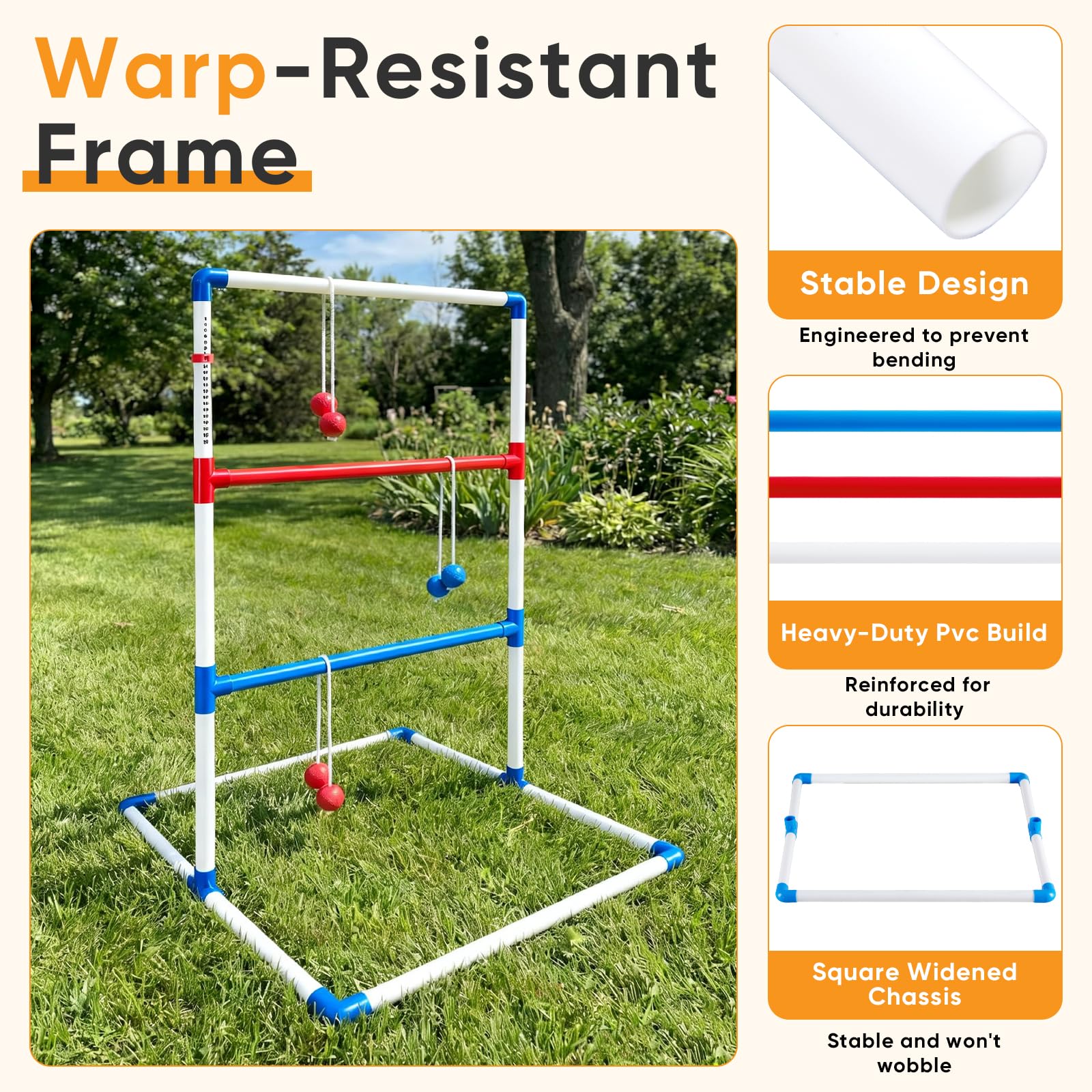 NEWBULIG Leiter Wurfspiel, Schrittball Golfset mit Wurfbällen, Leiter Ballspiel für Outdoor-Rasen, Bauernhof und Garten für Familie, Erwachsene und Kinder, komplett mit 6 Bolen, Score-Tracker und