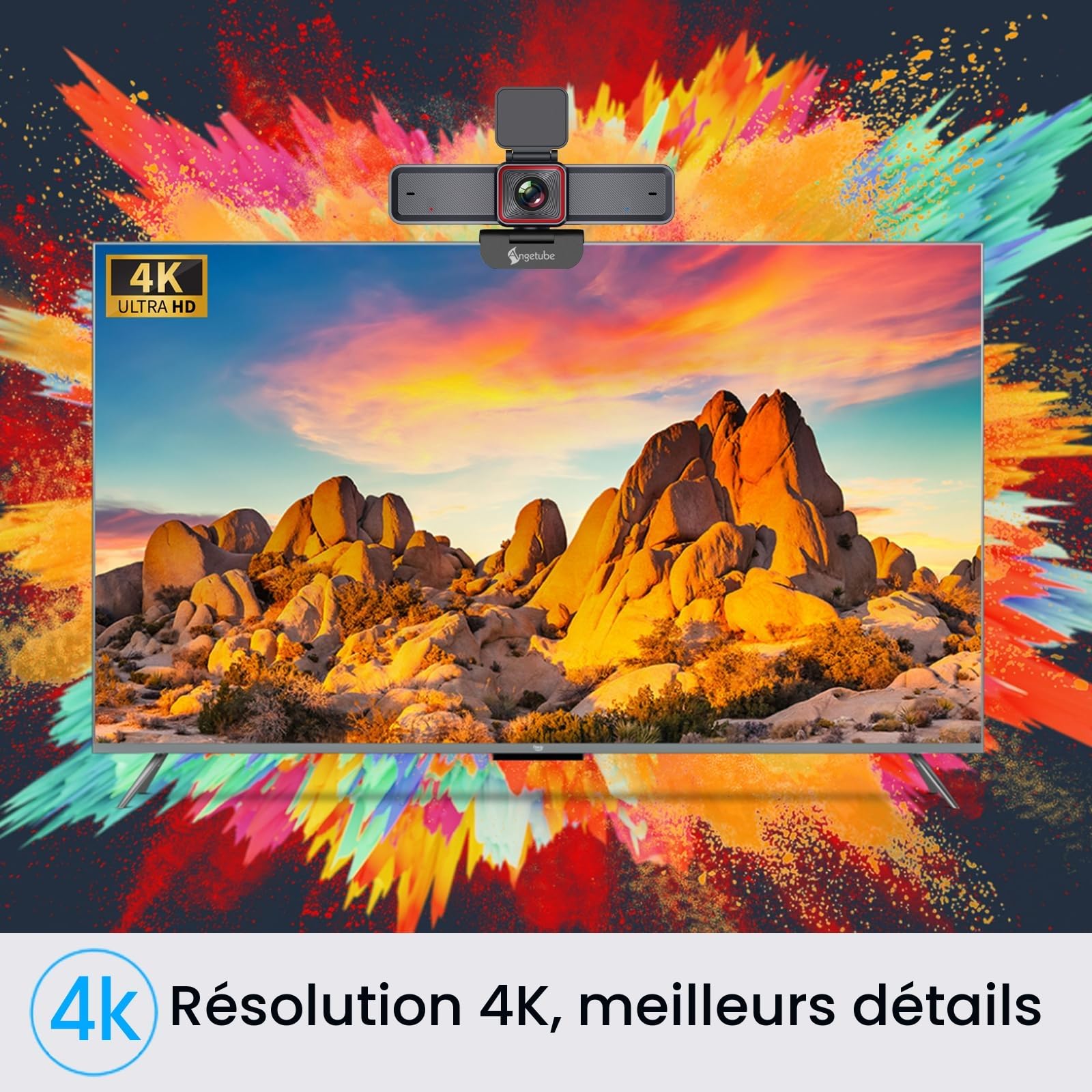 Angetube Webcam en Streaming 4K ave Suivi IA, HDR Modes Spécialisés USB 3.0