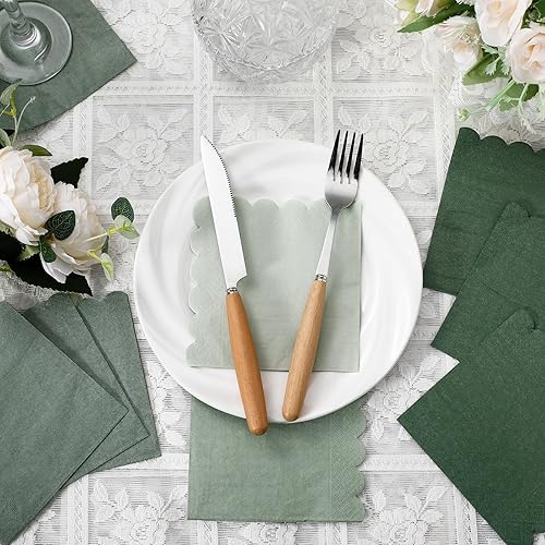 Miniatura 77 de Zhanmai Paquete de 100 servilletas de cóctel de 5 x 5 pulgadas, servilletas festoneadas de papel de color degradado con bordes festoneados, almuerzo