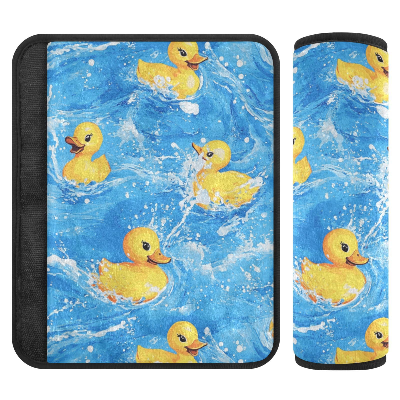 Seat Belt Covers 2 Pack Yellow Ducks Car Seat Strap Covers Super Soft Blue Water Car Seat Neck Cover for Boys Girls Adults Babies M