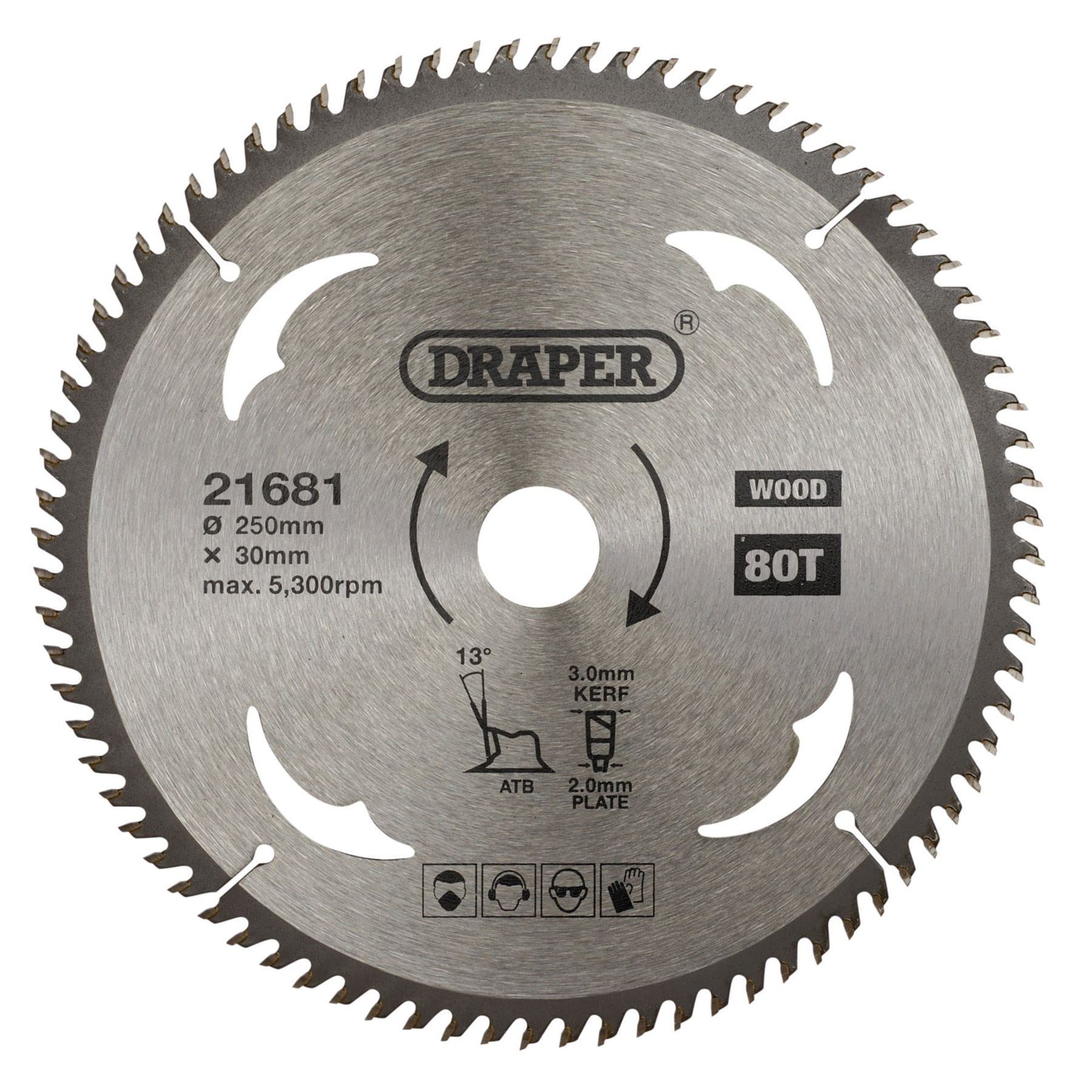 Draper TCT Wood Cutting Circular Saw Blade 250mm 80T 30mm