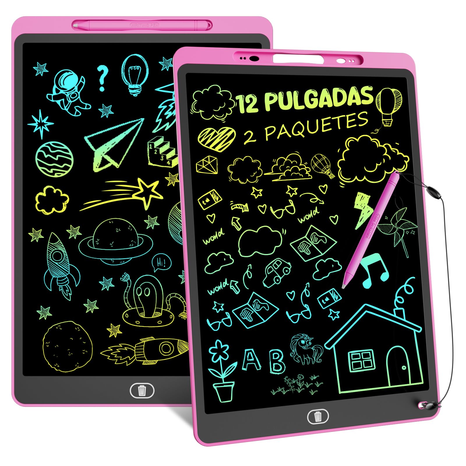 12 Pulgadas 2 Packs Tableta Escritura LCD Color, Electight Tablet Escritura Pantalla Colorido Infantil, Juguetes Educativo Niños con Borrable y Bloqueo Función, para el Hogar, Rosa+Azul — view 10