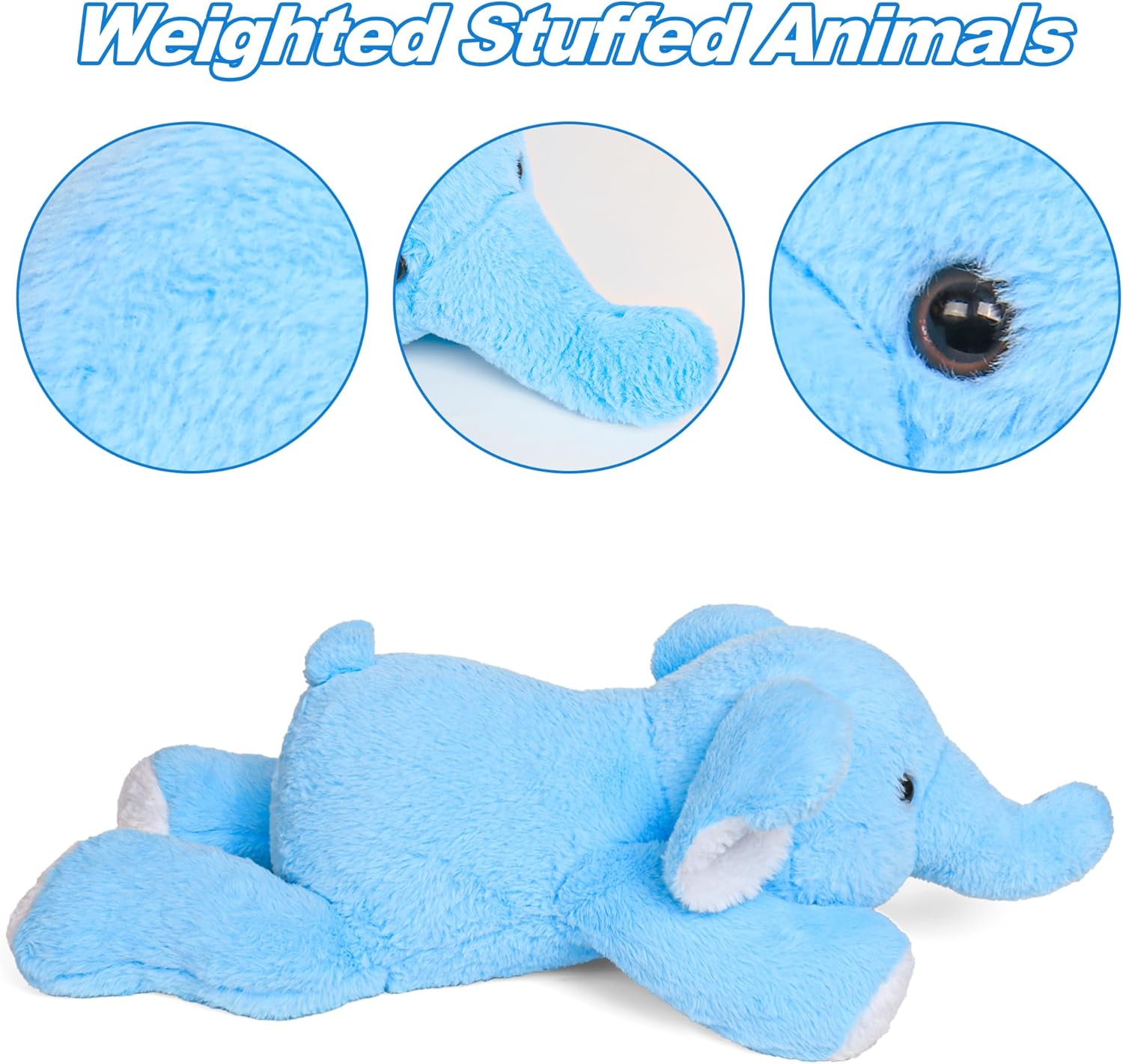 JellyMallow 5 lbs 24" Weighted Elephant Stuffed Animals Blue, Giant Elephant Plush Pillow Huggable Plushie for Kids and Adults