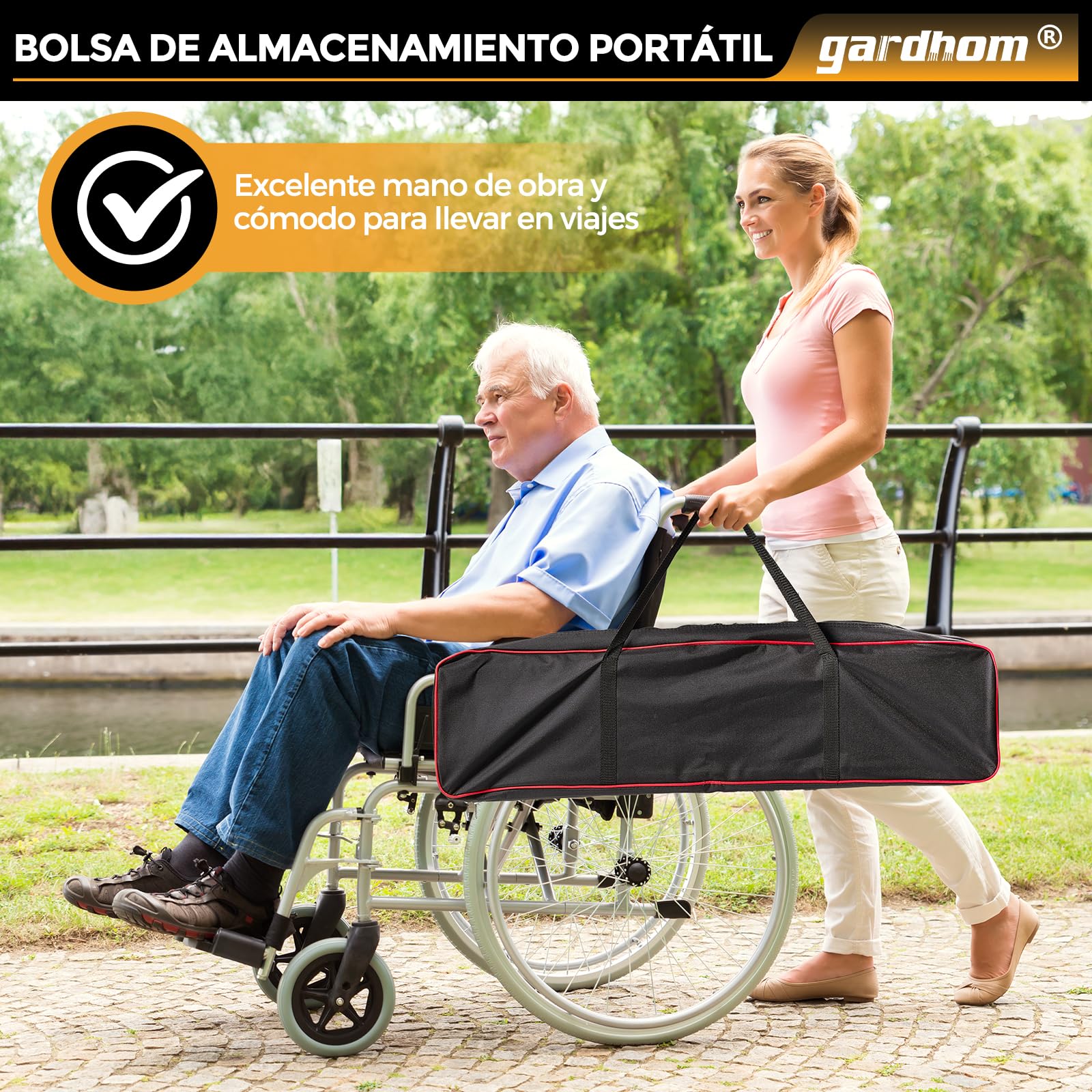gardhom 2PCS Rampas Telescópicas para Silla de Ruedas de 120 a 213 cm, Rampa Portátil Ajustable para Silla de Ruedas de 272 kg, Rampas con Superficie Antideslizante Negra y Bolsa de Transporte