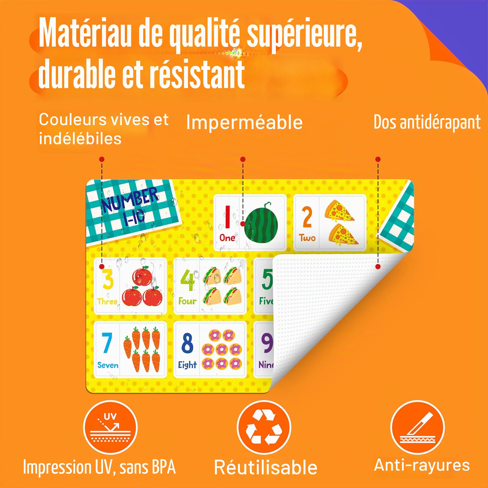 Pack de 6 Sets de Table pour Enfants, antidérapants, lavables, réutilisables, éducatifs sur Les thèmes de l'alphabet, des nombres, des Formes et des Couleurs, de l'univers, de la Carte pour la Maison