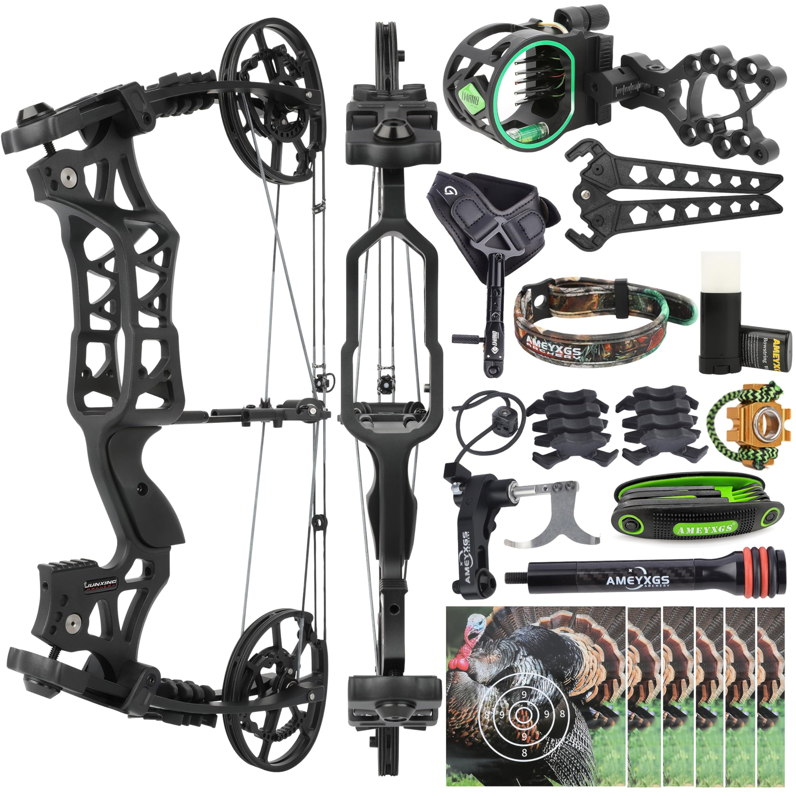 Arco compound a doppio uso (frecce e palline d'acciaio) - Set arco a asse corto regolabile da 40-70 libbre per caccia, pesca con l'arco e tiro al bersaglio