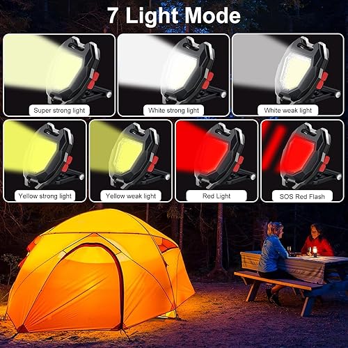 Miniatura 2 de SEFONE Paquete de 2 llaveros COB de 7 modos, linterna LED recargable brillante de 1200 lúmenes, luz de bolsillo portátil con soporte plegable,