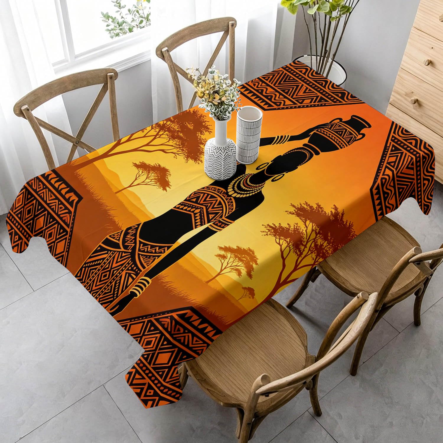Afrykański obrus damski prostokątny obrus odporny na plamy 160 x 240 cm, Afryka wodoodporny zmywalny poliester obrus stołowy, obrusy do kuchni, na imprezy, do jadalni 1077f