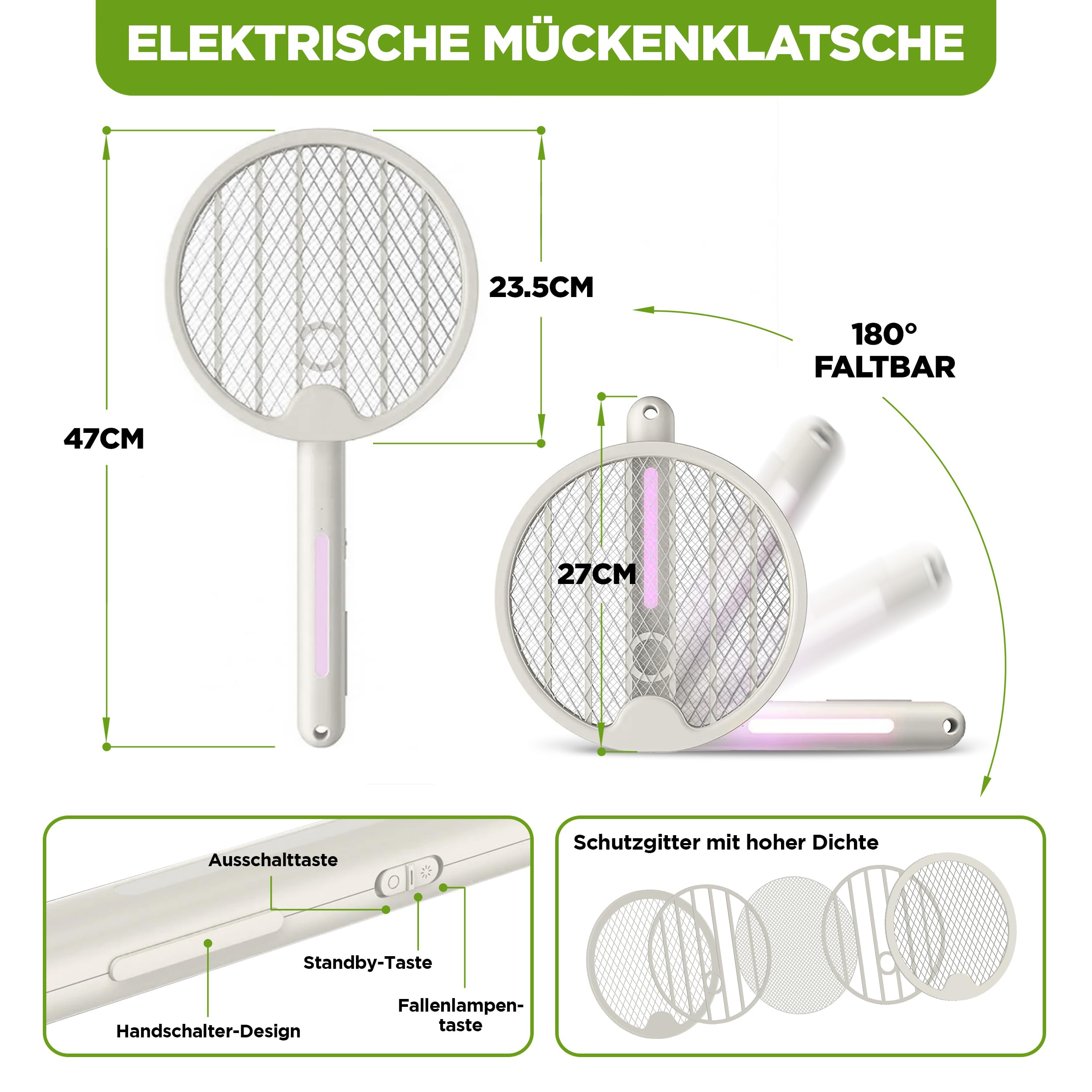 ISOTRONIC Elektrische Fliegenklatsche schützt vor Moskitos & Motten – Mückenklatsche mit UV-Lichtfalle – faltbar für Reisen & Wandmontage – Insektenvernichter für Innen & Außen (2 Stück)