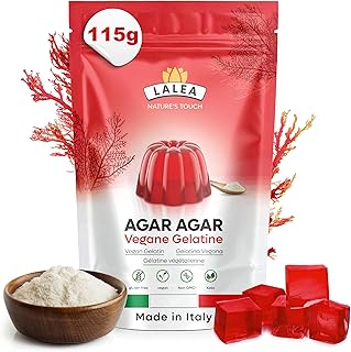 Agar Agar en Poudre 115g, Gélatine Naturel Végétal pour Gelées, Desserts, Confitures, Substitut de feuille de Gelatine bovine, Riche en Fibres- Vegetale-Vegan