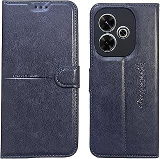 جراب كايو قابل للطي من الجلد الصناعي مع مسند بتغطية كاملة مع حماية للكاميرا لموبايل شاومي ريدمي 13 (لون أزرق)