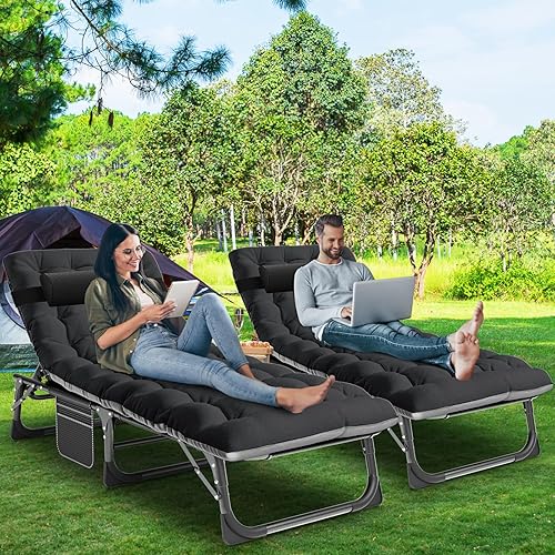 Miniatura 3 de LILYPELLE Sillón reclinable plegable para exteriores con colchón, 5 posiciones ajustables para patio, sillas reclinables, perfectas para exteriores,
