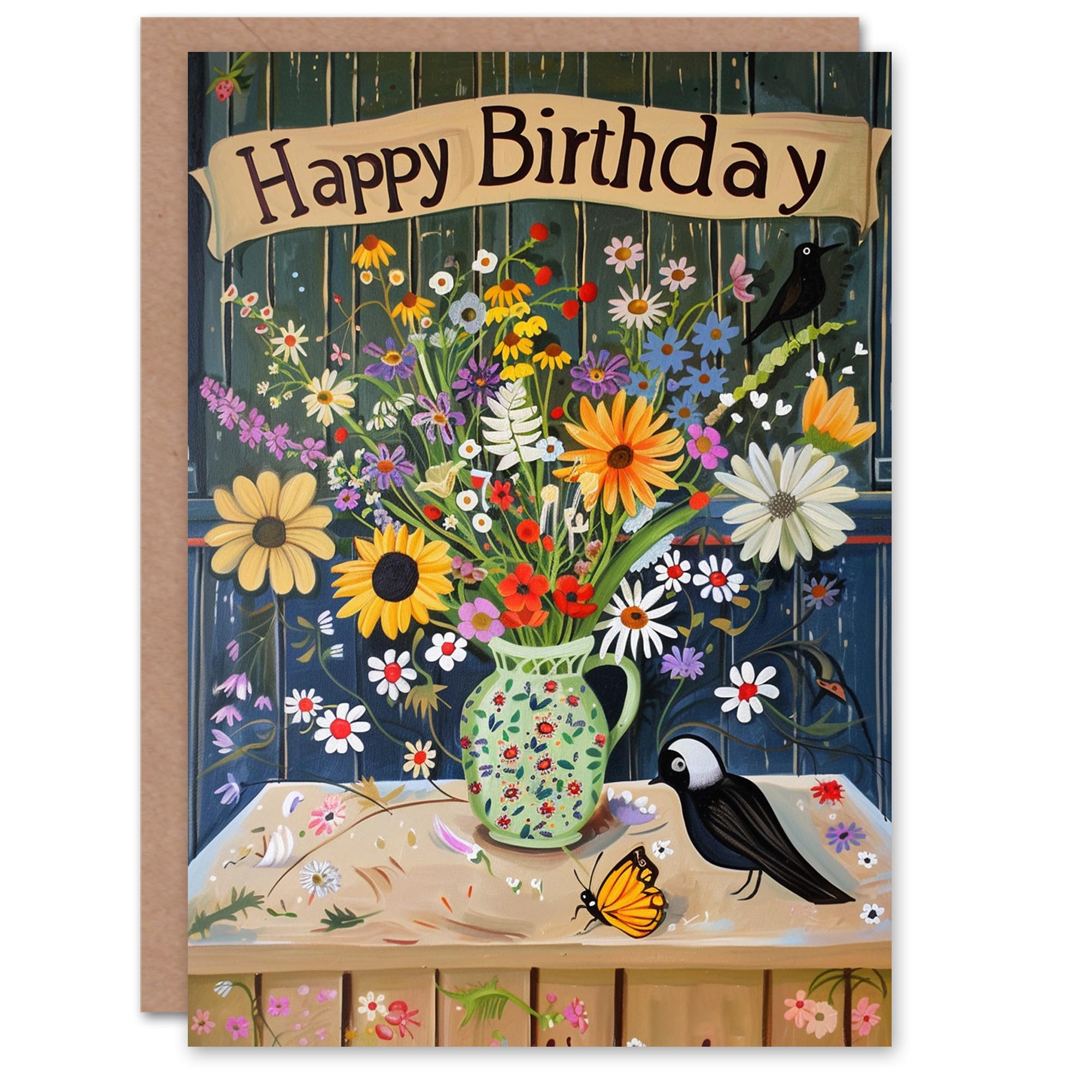 Artery8 Birthday Card Birds and Flower Bouquet in Vase For Her Gran Sister Niece Daughter Wife Woman Greeting Card