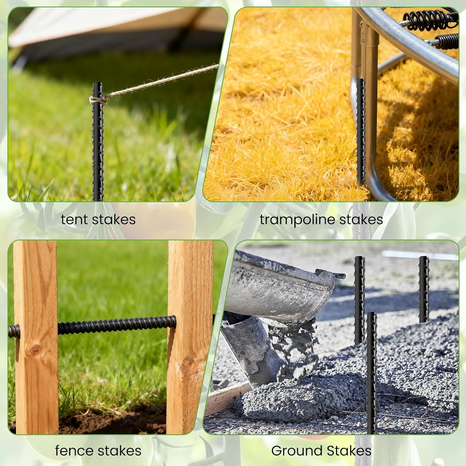 Rebar Stakes 16 Inch, 16 Pack Ground Stakes with Chisel Point End, 5/16" Diameter Garden Stake, Heavy Duty Ground Anchors for Concrete Timber, Garden Plants, Camping Tent - Image 7