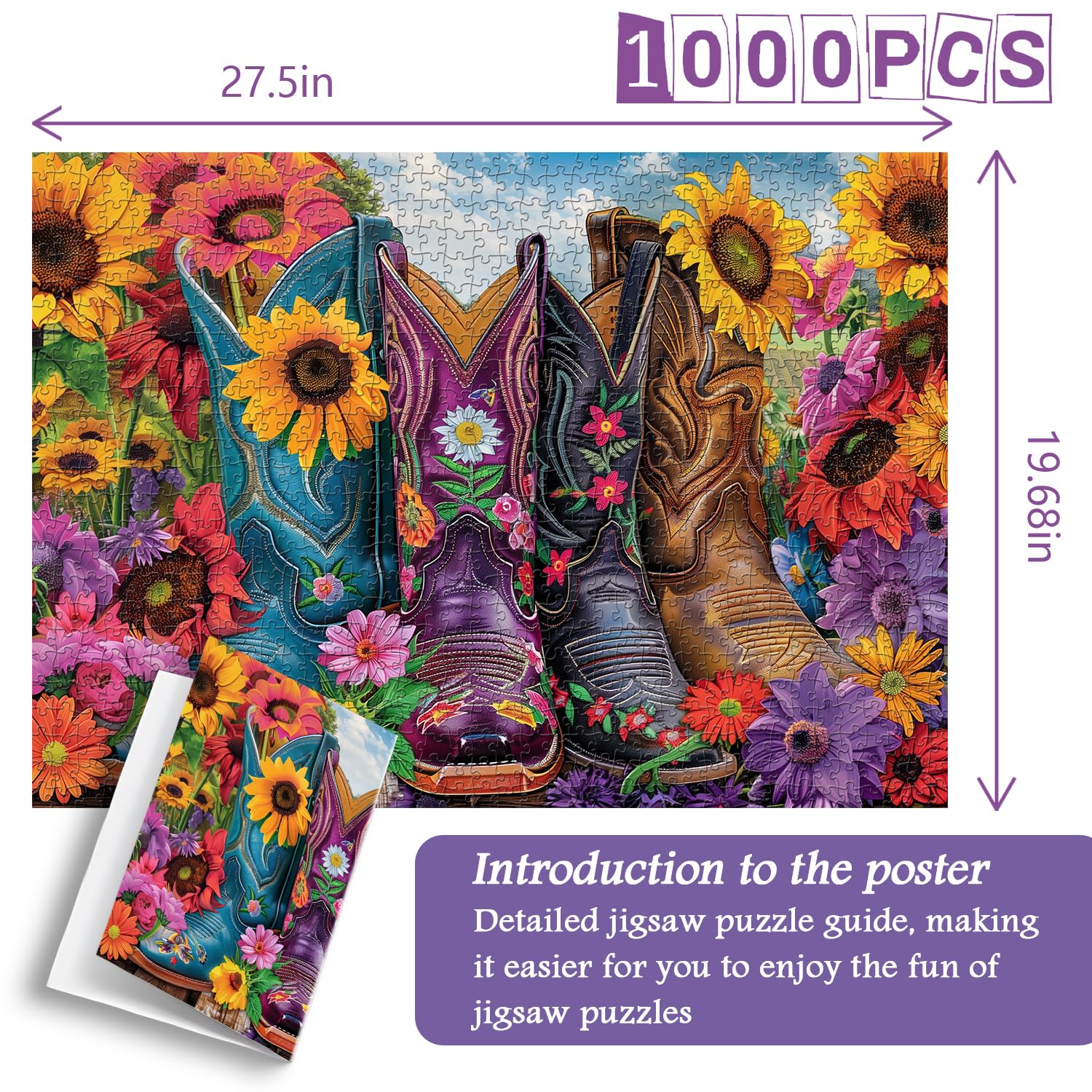 PICKFORU Blumenwandpuzzle Für Erwachsene – 1000 Teile, Buntes Mosaik-Motiv, 60,6 X 60,6 Cm