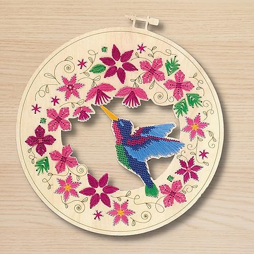 Miniatura 4 de Kit de arte de cuerda cosida de madera con colibrí floral en aro, manualidades para adultos o niños, kits de manualidades para adolescentes, kit de