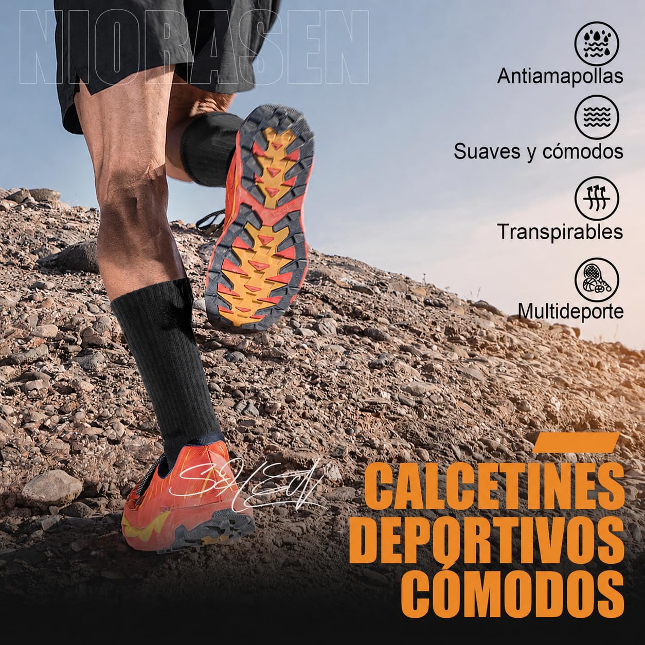 Niorasen Calcetines Hombre Mujer 6 Pares Algodón Transpirable Trekking Correr Amortiguación