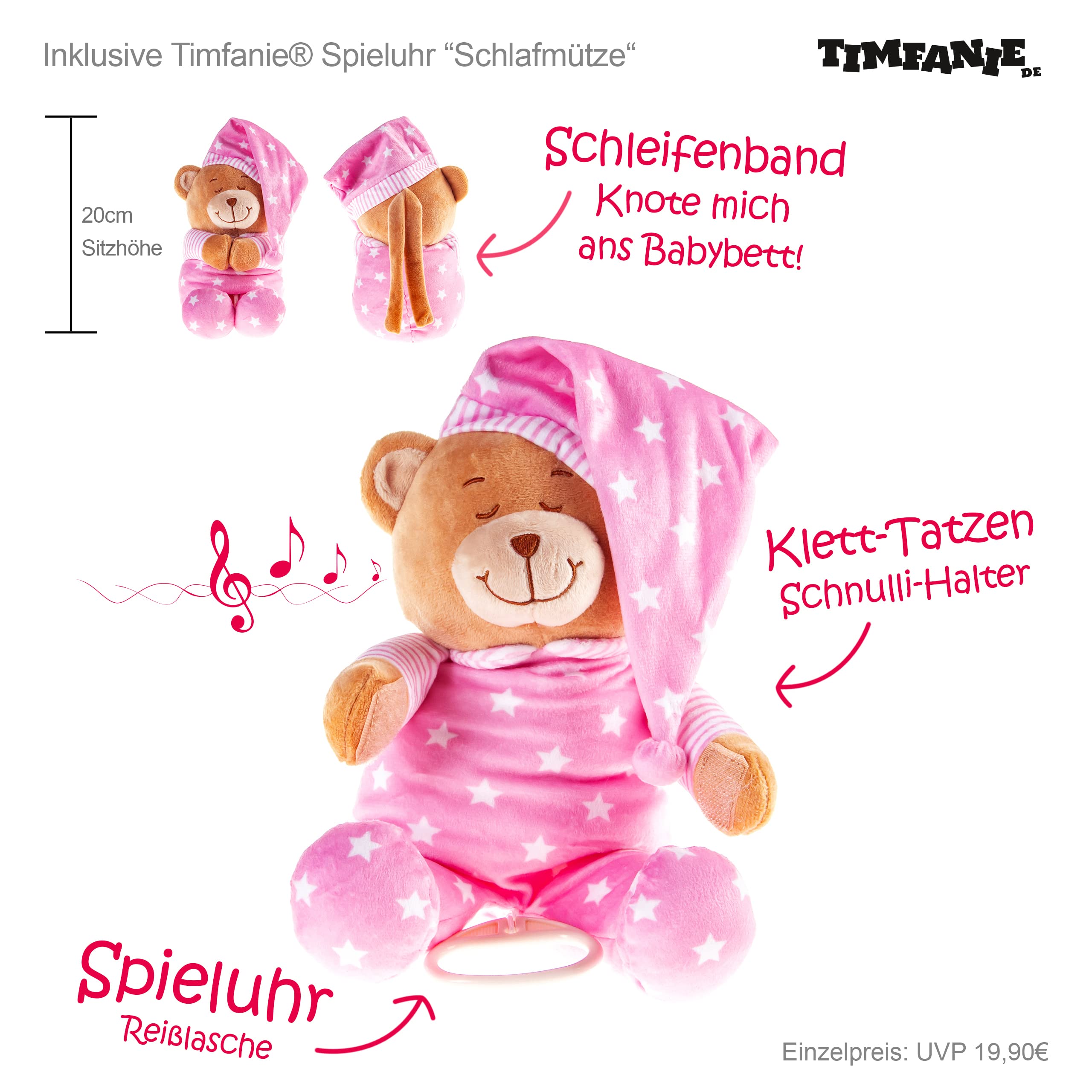 Windeltorte | Spieluhr Schlafmütze | rosa | 0-8 Monate