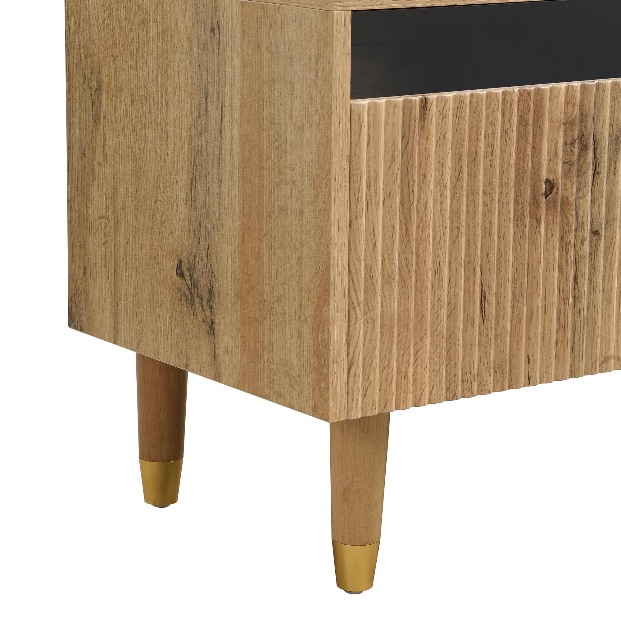Azkoeesy Mobile TV con illuminazione a LED e 4 cassetti, 178 x 35 x 45 cm, con accenti dorati, vano portaoggetti XL per soggiorno, robusto MDF e acrilico, design moderno (naturale)