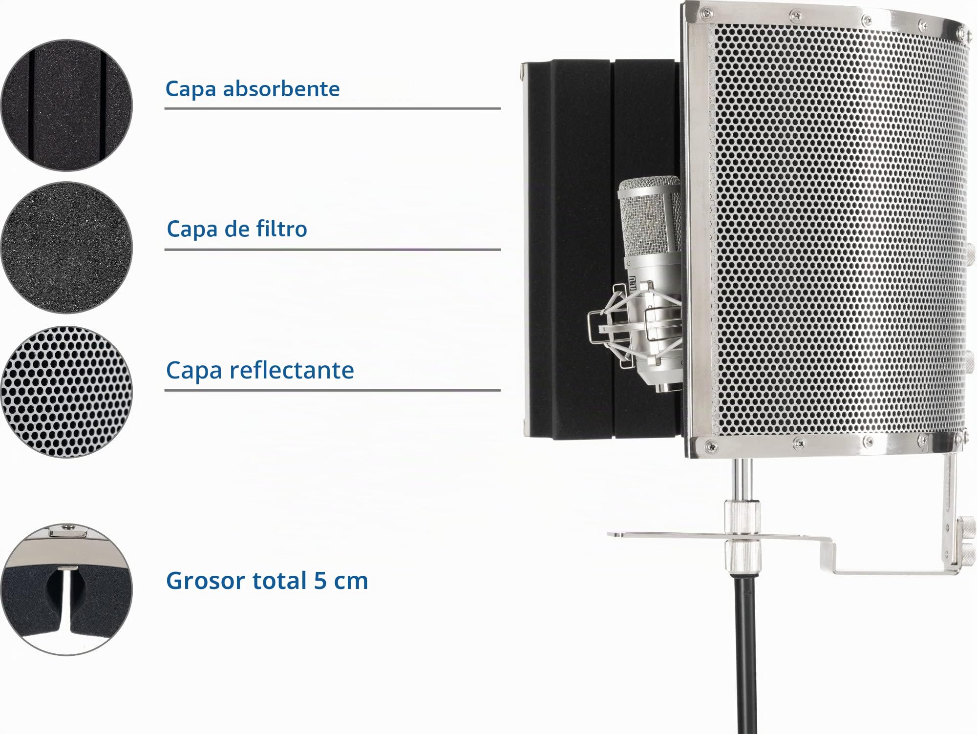 Pronomic MP-60 Micscreen, Absorbedor y difusor portátil, Peso: aprox. 2 kg | Evita reflexiones acústicas no deseadas o ecos, Compatible con casi cualquier soporte de micrófono estándar