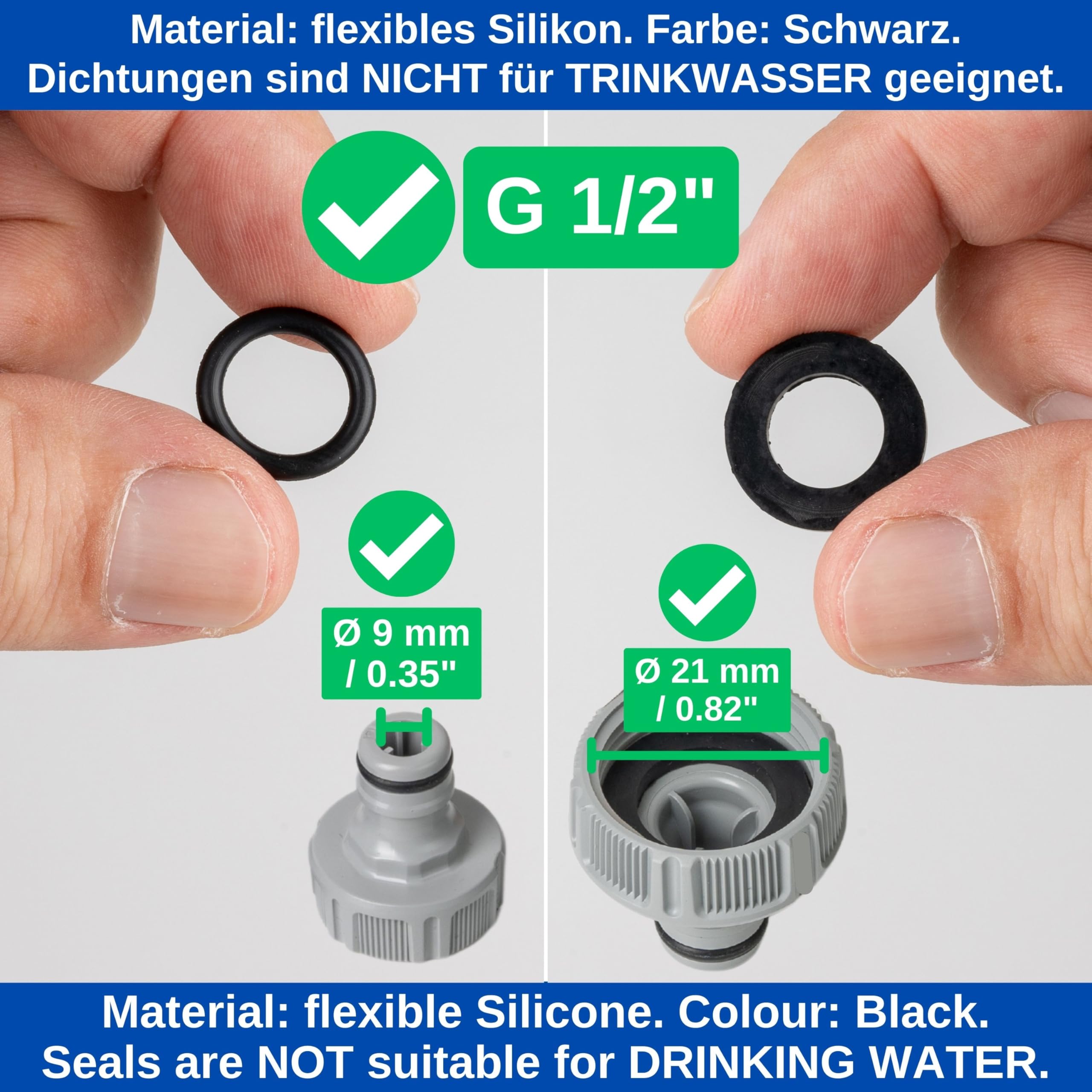 Replacement gaskets mix set, 24 pieces, for G 1/2" inch garden system parts, compatible with Gardena 21 mm tap connector - Image 4
