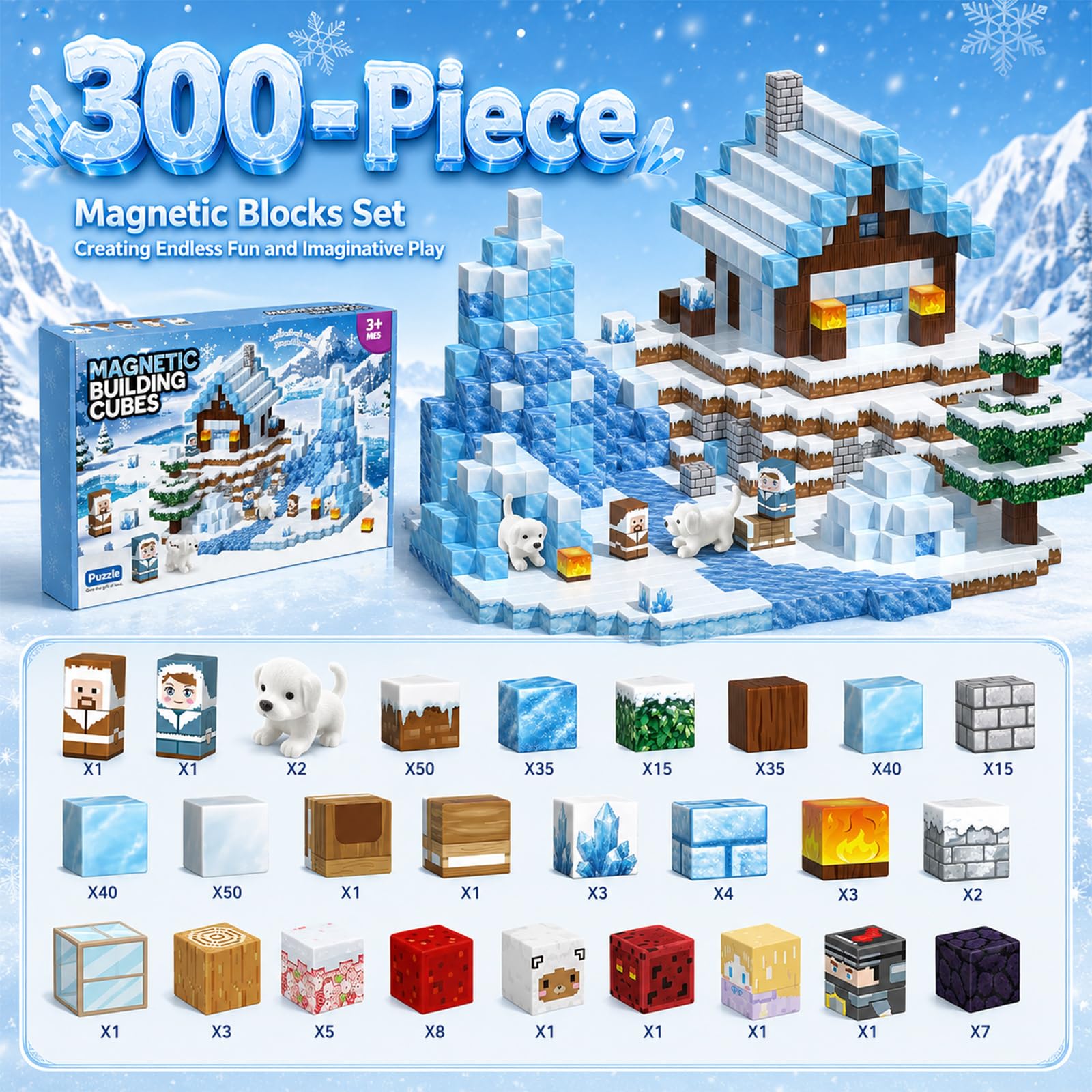 Mattoncini magnetici, 300 pezzi, tema avventura, mattoncini magnetici per bambini, blocchi magnetici, giocattolo da costruzione, regalo per ragazzi e ragazze, gioco di ruolo creativo, viaggio