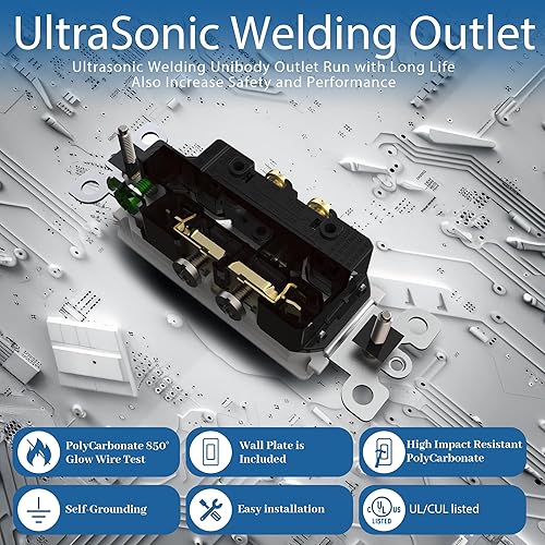 Miniatura 5 de ThunderWay Toma de corriente decoradora con placa de pared, toma eléctrica no resistente a manipulaciones, 15 amperios125 V, autoconectada,