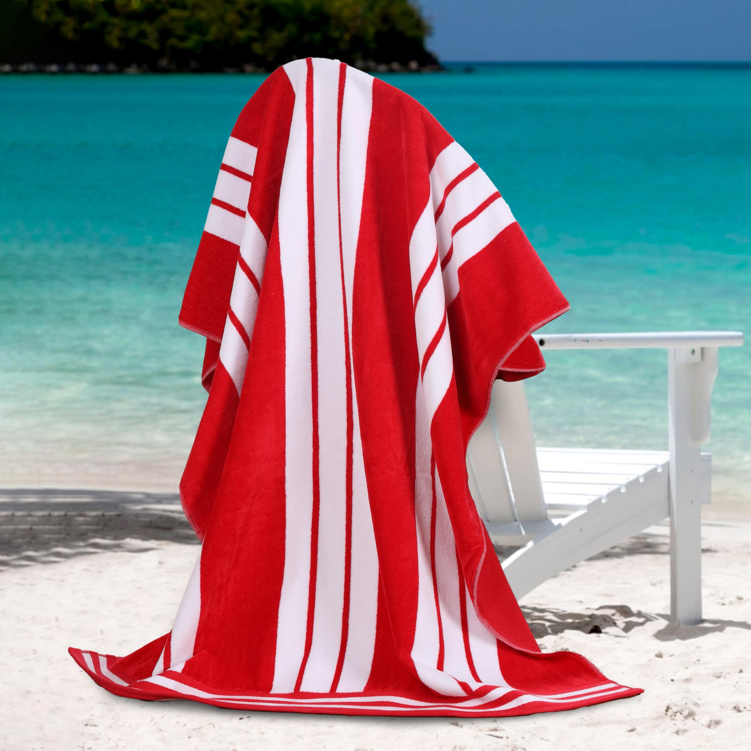 Superior Collection Serviettes de Plage luxueuses en Coton peigné Jacquard Rayures Cabana Rouge 43 x 5 x 30 cm