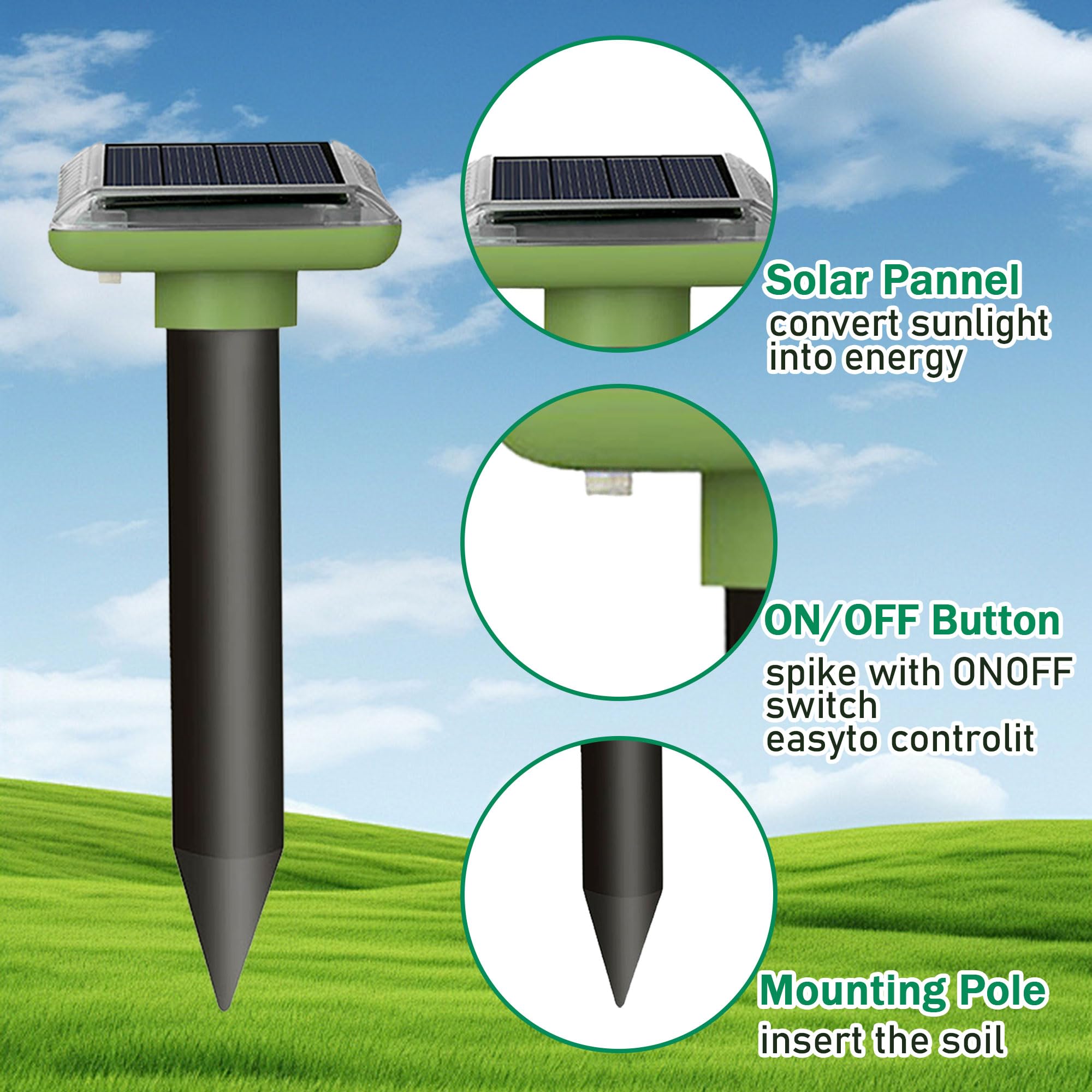 Lot de 4 répulsifs solaires Anti-Taupes - Répulsif Contre Les Taupes - Répulsif Contre Les campagnols - Répulsif à ultrasons - Répulsif Solaire Contre Les Taupes