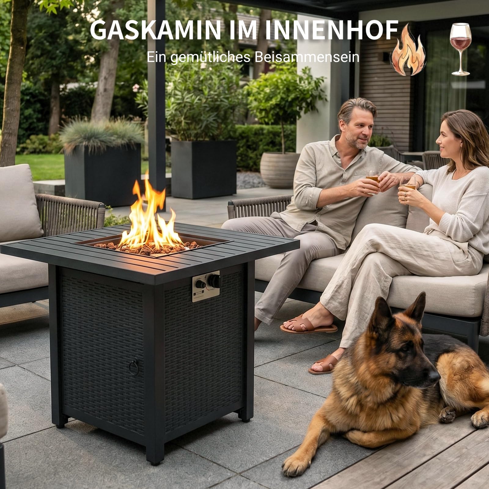 TLGREEN 30" Gas Feuerstelle Outdoor, Feuertisch mit wasserfester Schutzhülle &Lavasteinen, 76*76*64 cm, 14.5 kW, Gasfeuerstelle Garten, Balkon, Gas feuerschale, Gas Gartentisch, Gaskamin, 4PCS Füße