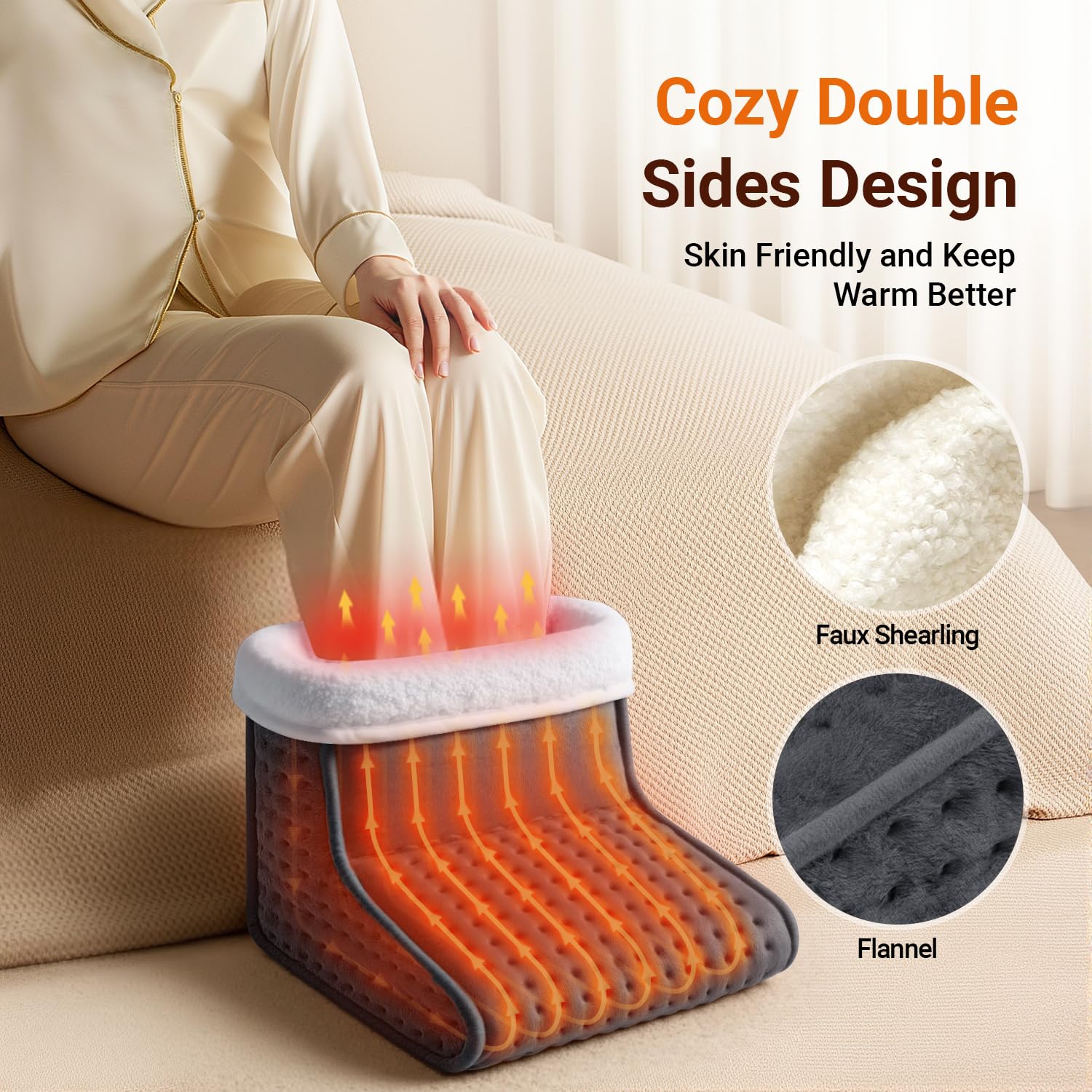 ALLJOY Chauffe-Pieds électrique, Protection Contre la Surchauffe, Coussin Chauffant Rapide pour les Pieds 6 Niveaux de Chauffage, Automatique & Lavable en Machine, Homme et Femme, Cadeaux de Noël