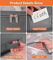 Vista 5 de punemi Under Bed Storage Containers with Lid, 2 Pack Large Soft Foldable Storage Bags for Clothes, Coats, Sweaters, Blankets, Water-Resistant Inner