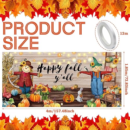 Miniatura 3 de Cartel de decoración de puerta de garaje de Acción de Gracias de 13 x 6 pies, extra grande, cubierta de puerta de garaje con cuerda blanca, calabaza