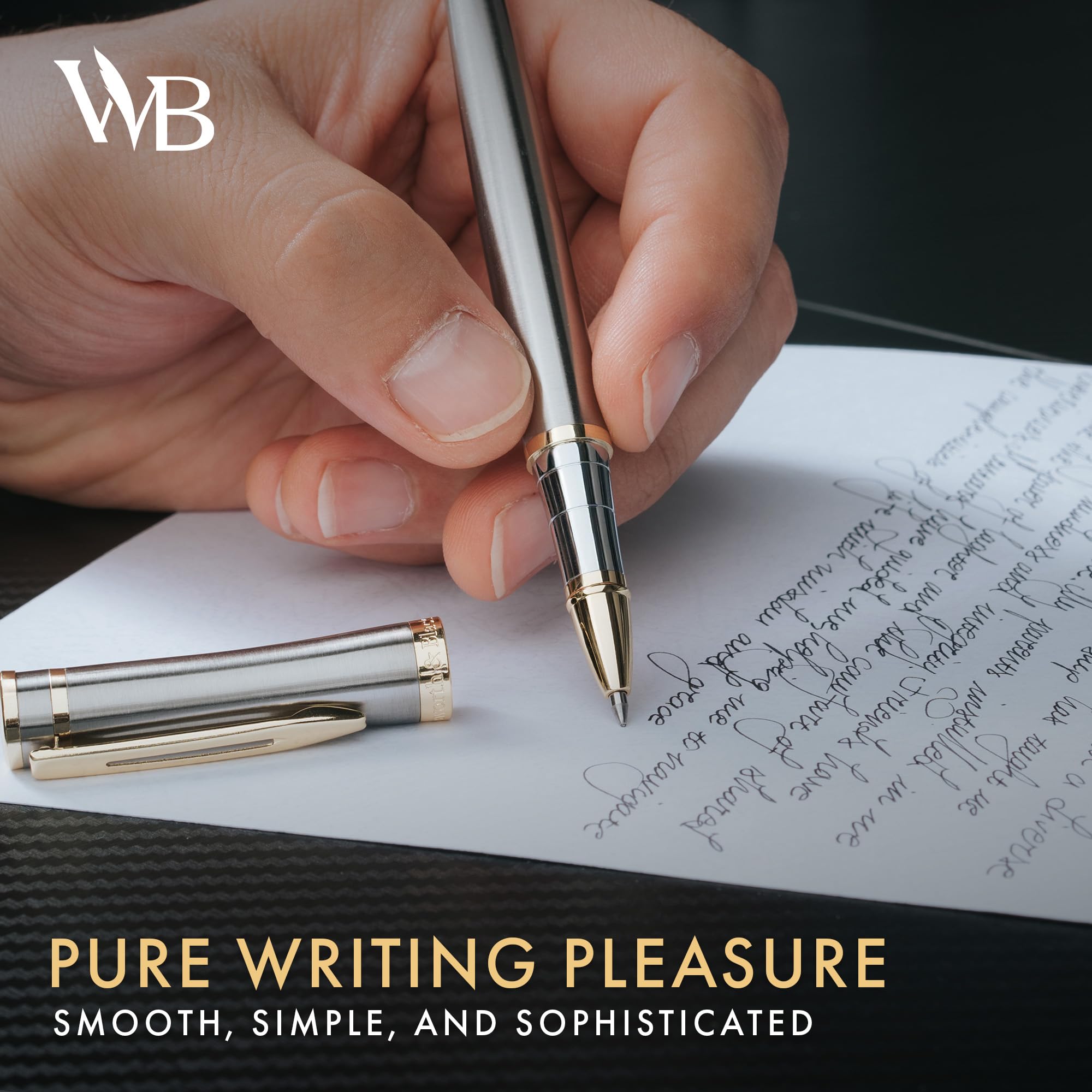 Wordsworth et Black Rollerball Pen - Stylo de Luxe - Finition Or 24K, Laque Argentée, Recharge d'Encre, Rechargeable, Cadeau pour Hommes & Femmes, Écriture Professionnelle, Beaux Stylos Élégants
