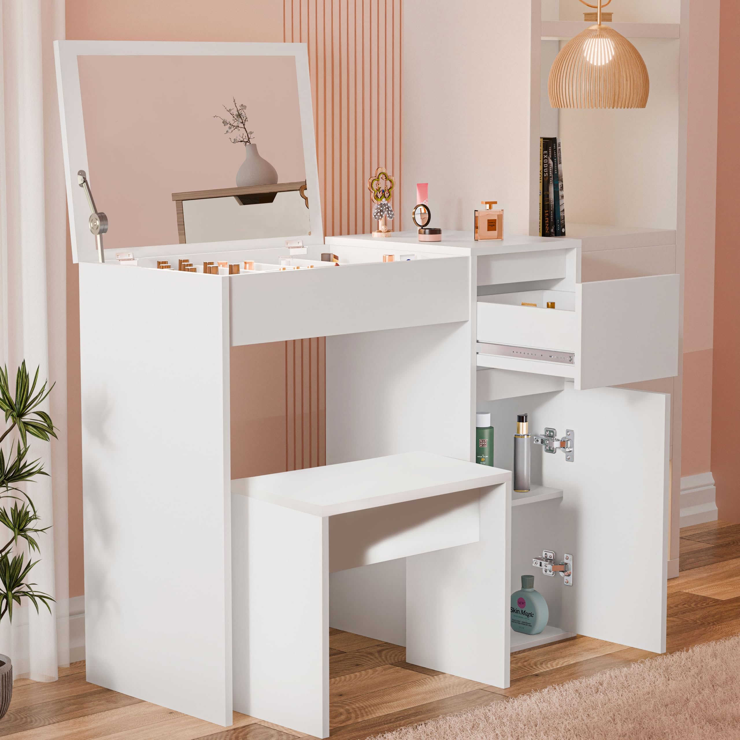 Blisswood Dressing Table with Flip Up Mirror and Stool, Vanity